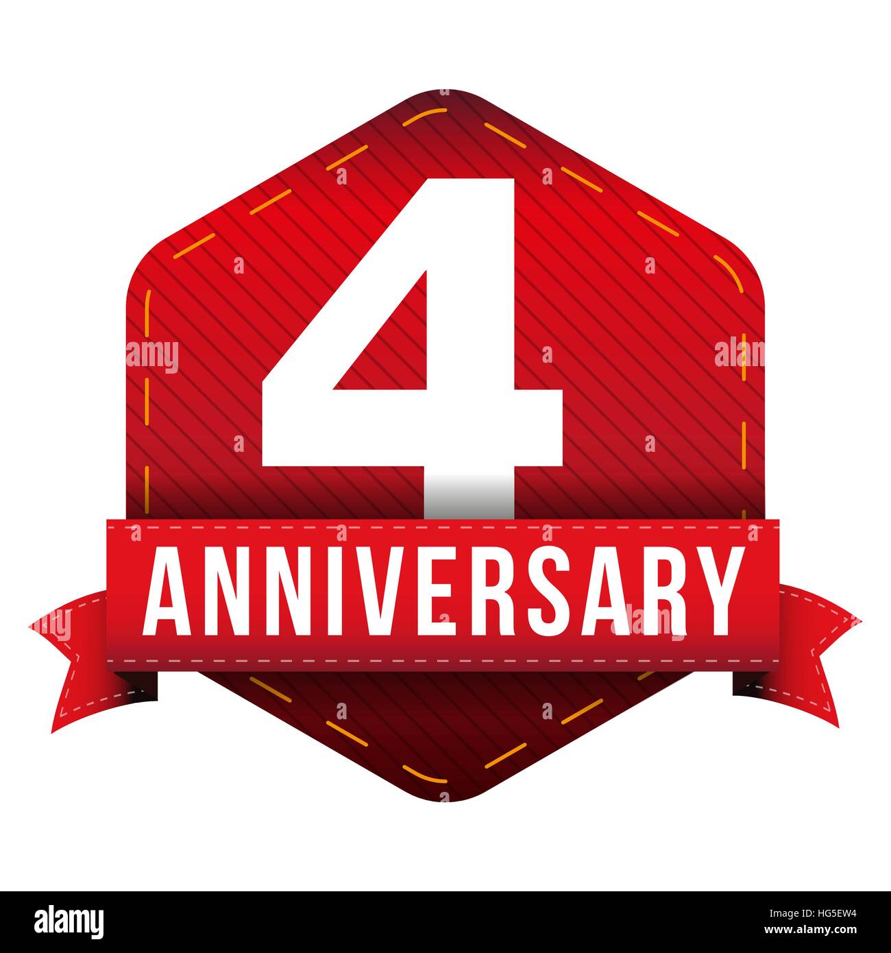 Quattro anni di anniversario il badge con nastro rosso Illustrazione Vettoriale