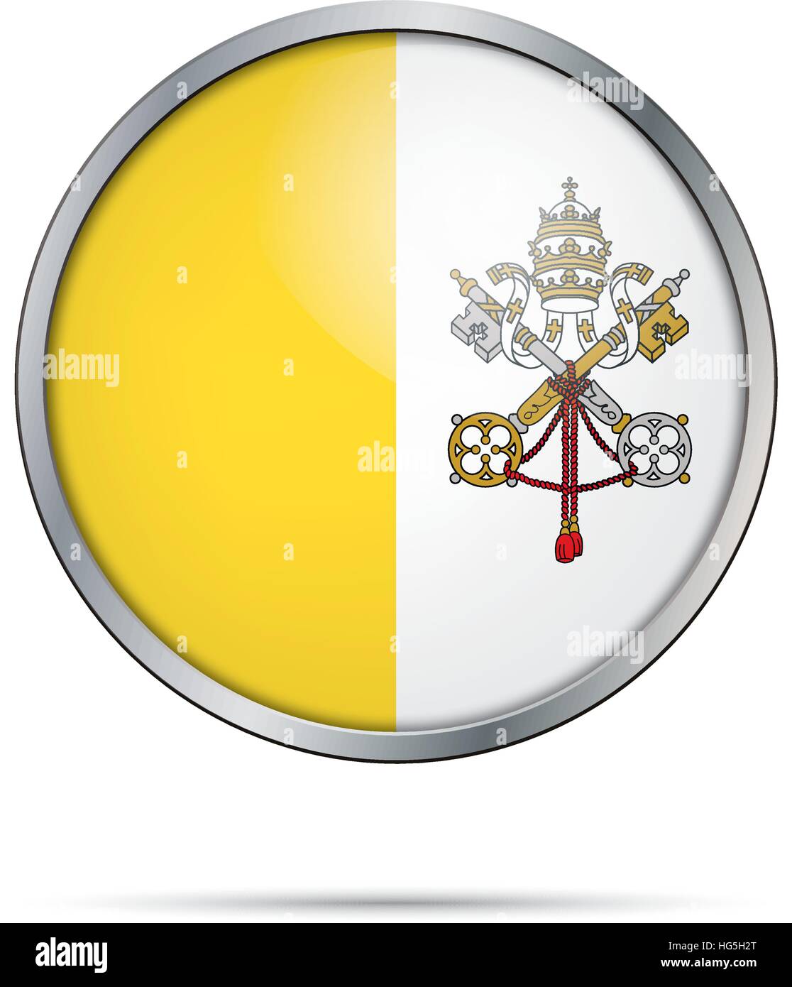 Lo Stato della Città del Vaticano di vetro di bandiera lo stile del pulsante con telaio di metallo. Illustrazione Vettoriale
