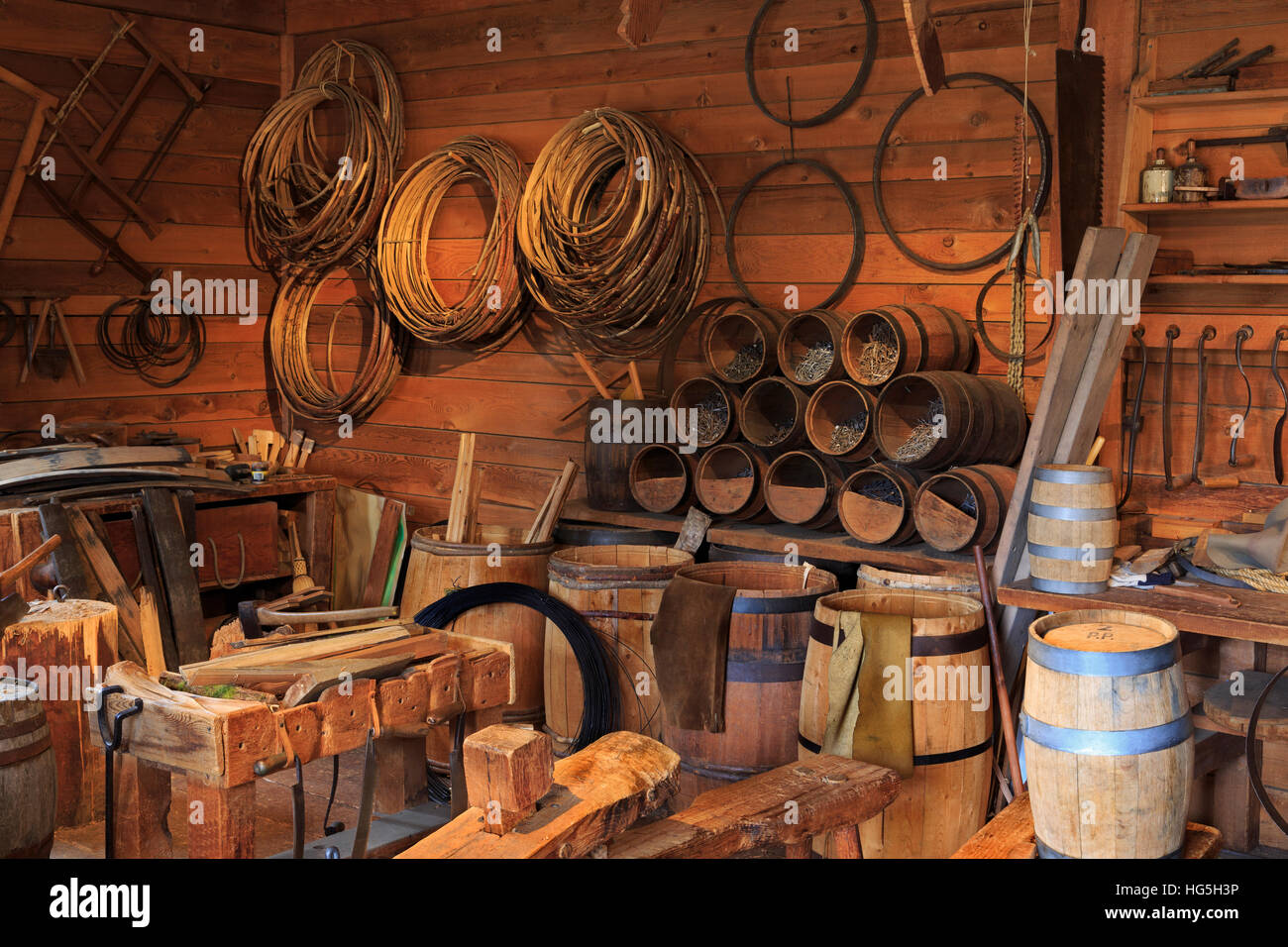 Cooperage, Fort Langley National Historic Site, Fort Langley, regione di Vancouver, British Columbia, Canada Foto Stock