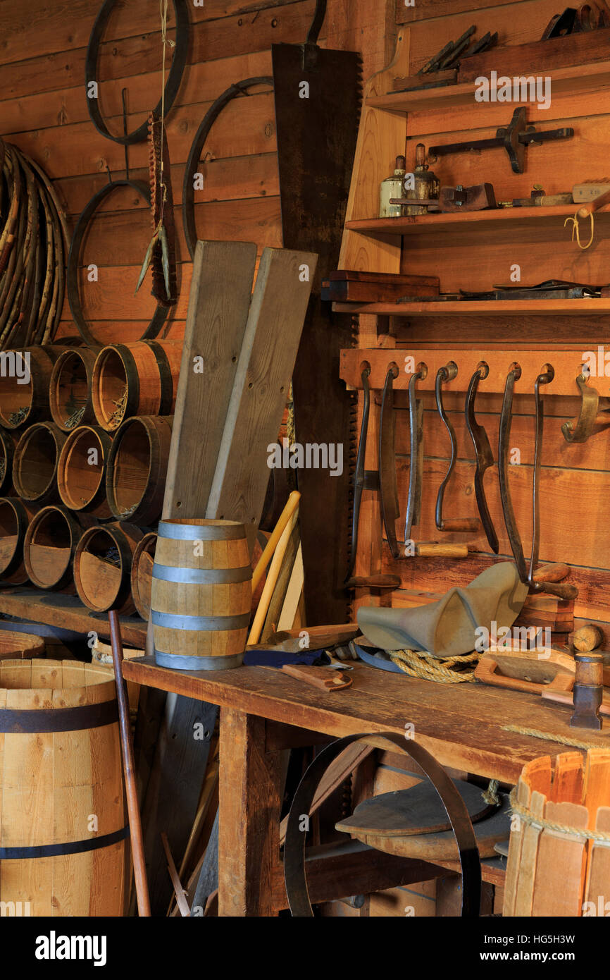 Cooperage, Fort Langley National Historic Site, Fort Langley, regione di Vancouver, British Columbia, Canada Foto Stock