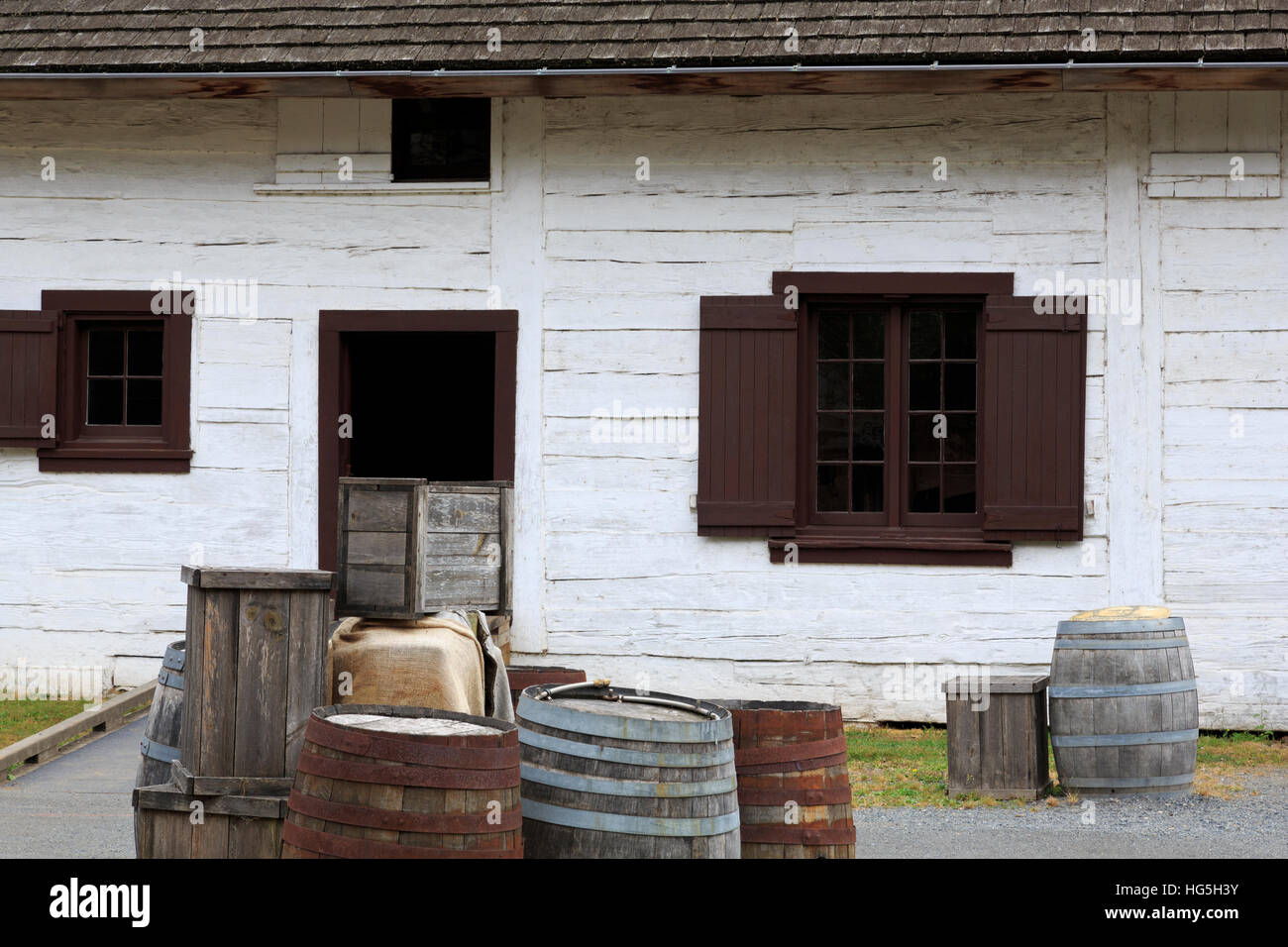 Storehouse, Fort Langley National Historic Site, Fort Langley, regione di Vancouver, British Columbia, Canada Foto Stock