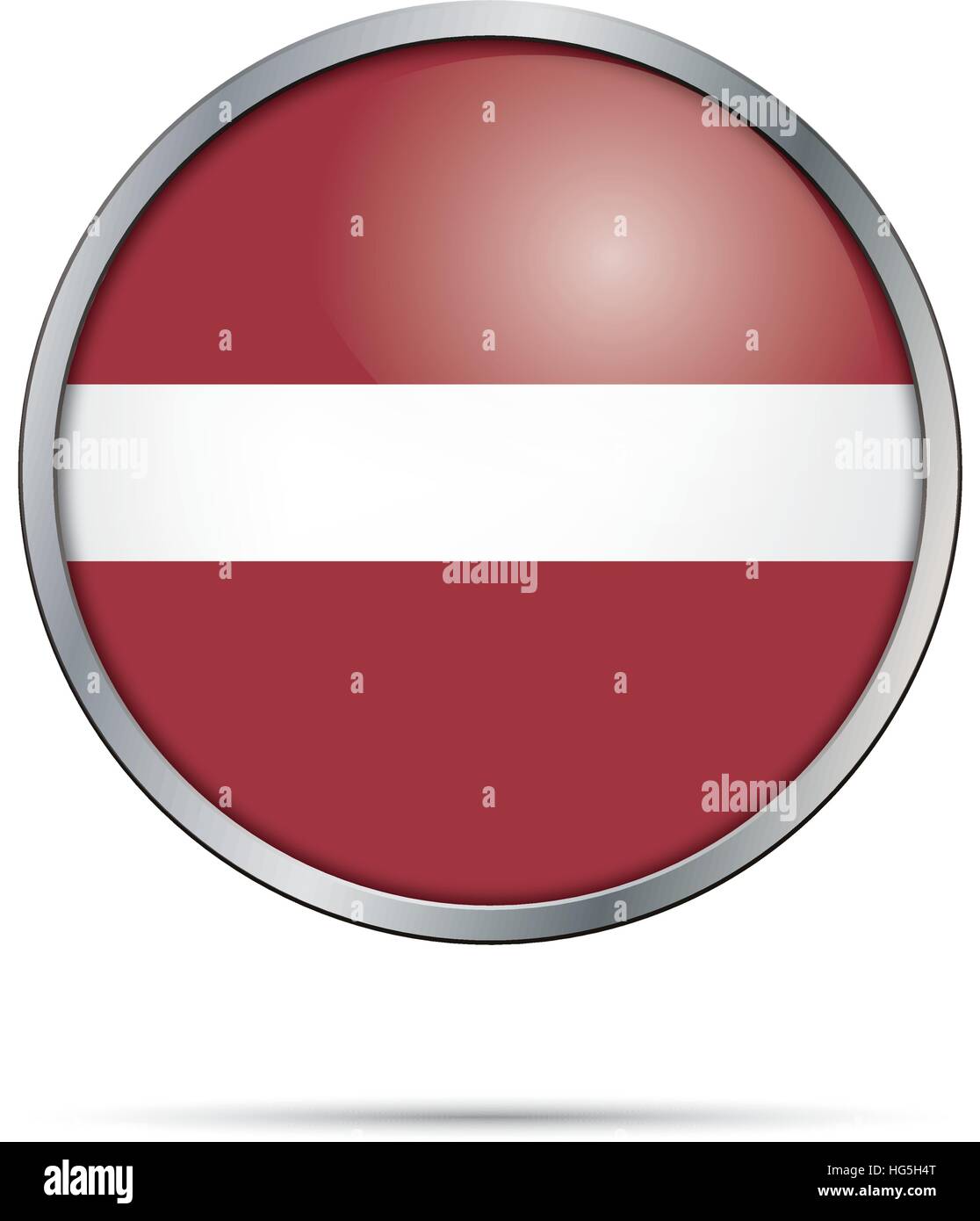 Bandiera della Lettonia in vetro di stile del pulsante con telaio di metallo. Illustrazione Vettoriale