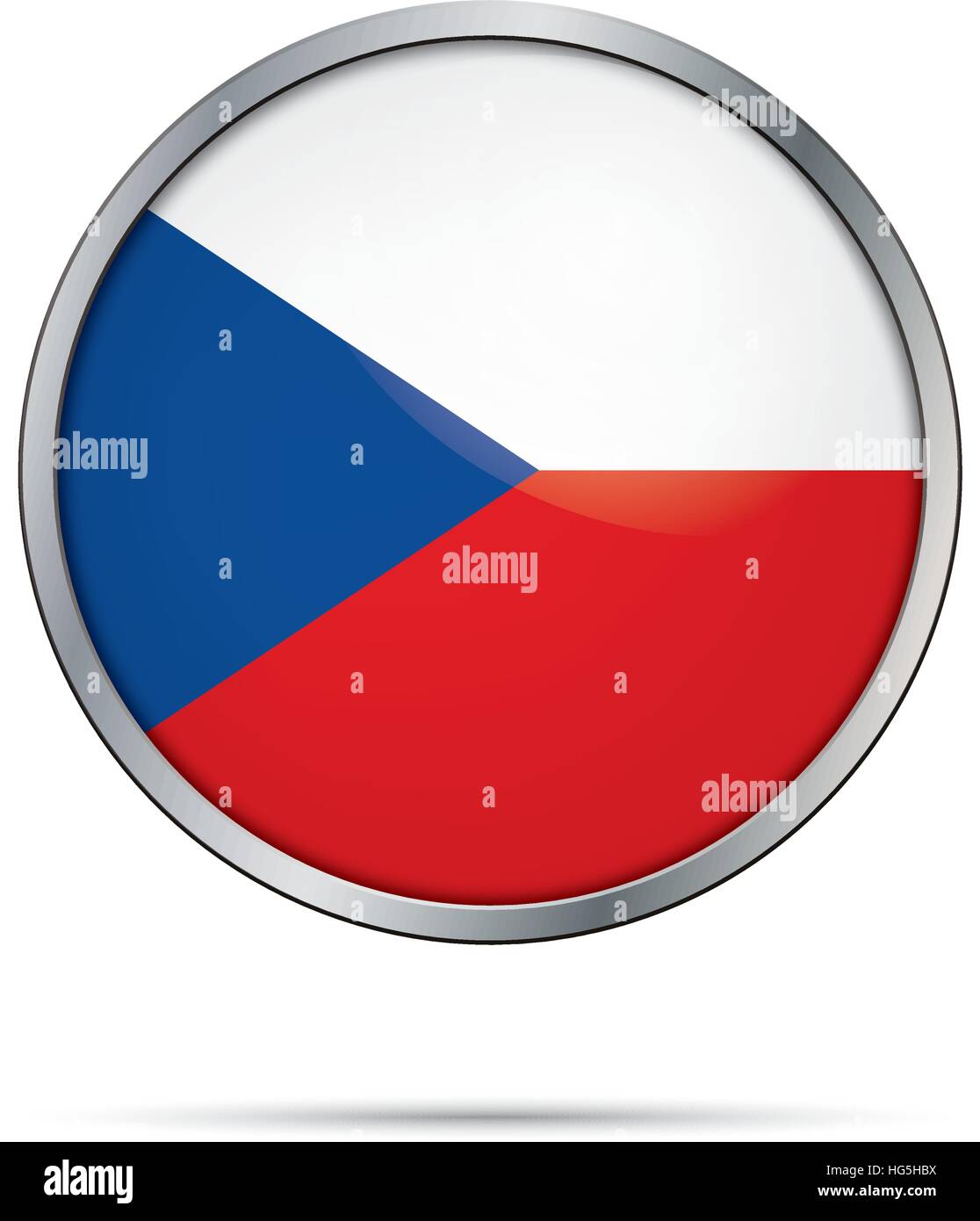 Bandiera della Repubblica ceca in vetro di stile del pulsante con telaio di metallo. Illustrazione Vettoriale