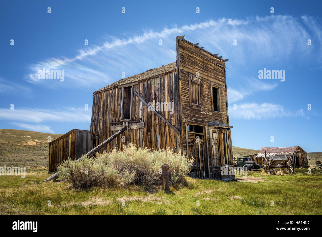 Bodie ghost town in California. Bodie è uno storico parco dello stato da un Gold Rush era nelle colline Bodie est della Sierra Nevada Foto Stock