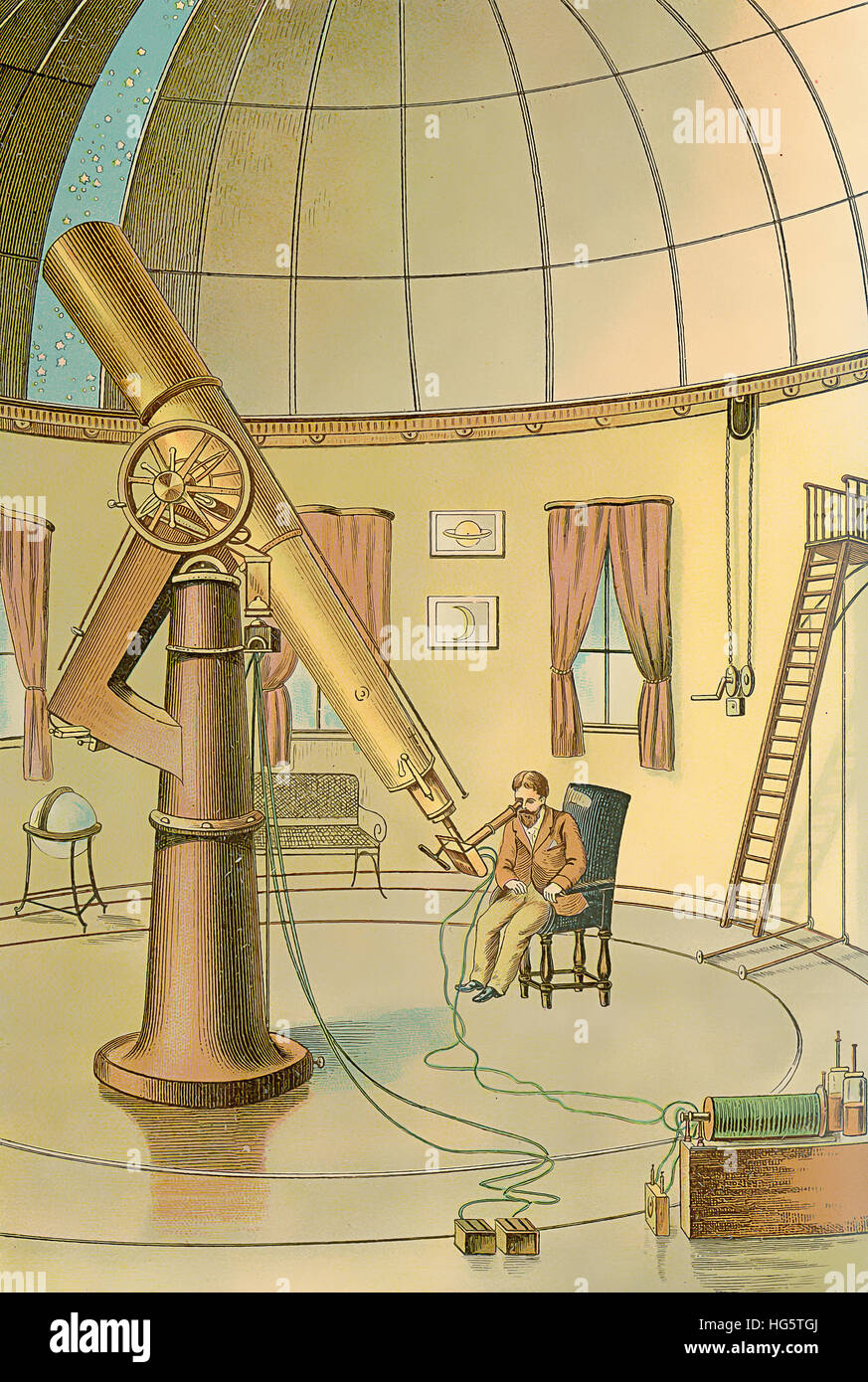 Osservatorio astrofisica, astronomo a esplorare l'universo, immagine del XIX secolo Foto Stock