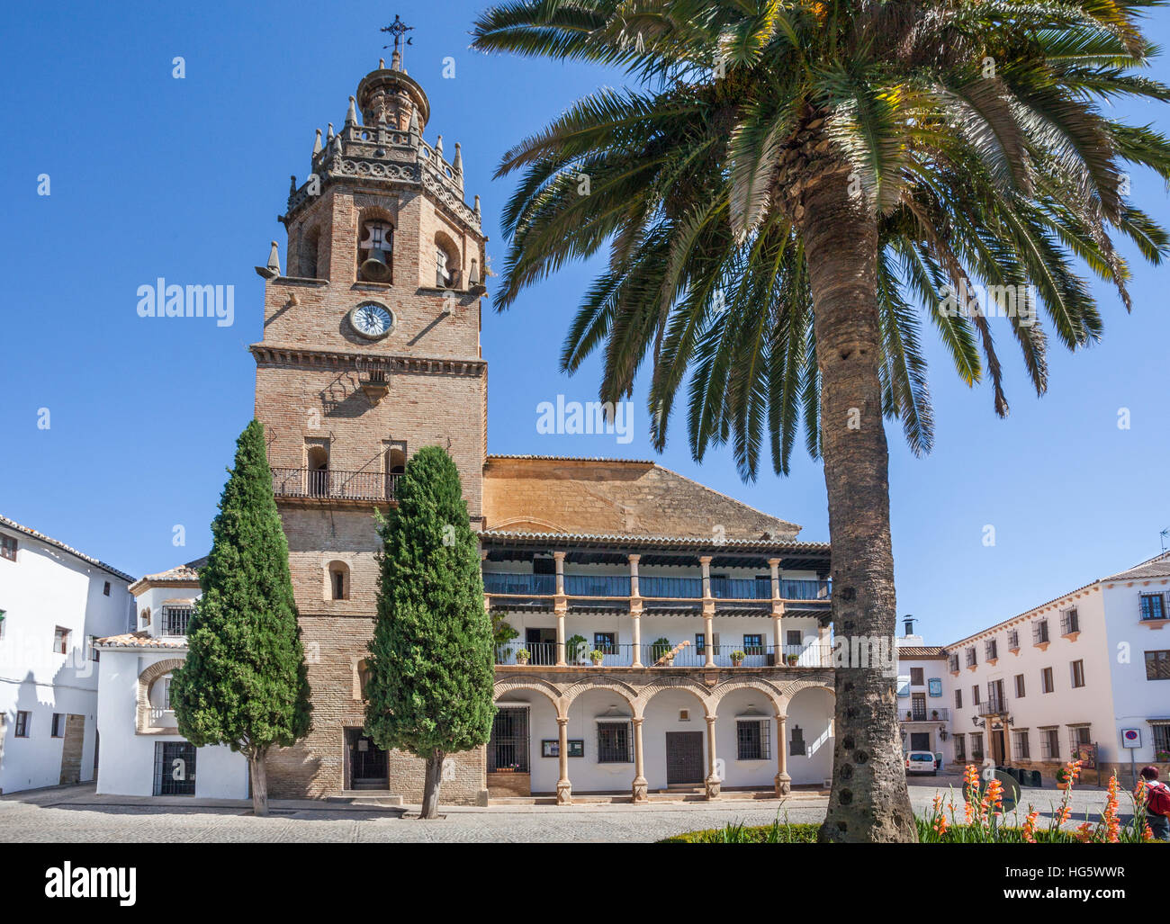 Spagna, Andalusia, provincia di Malaga, Ronda, Chiesa di Santa Maria Mayor (Parroquia Santa Maria Mayor), originariamente di un palazzo del XIV secolo moschea musulmana Foto Stock