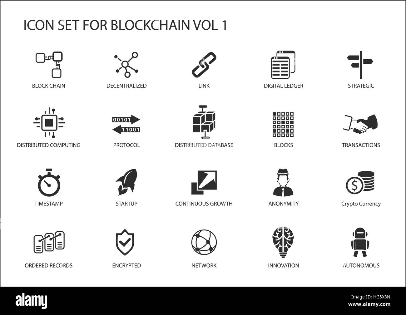 Vettore Blockchain icona impostare Illustrazione Vettoriale