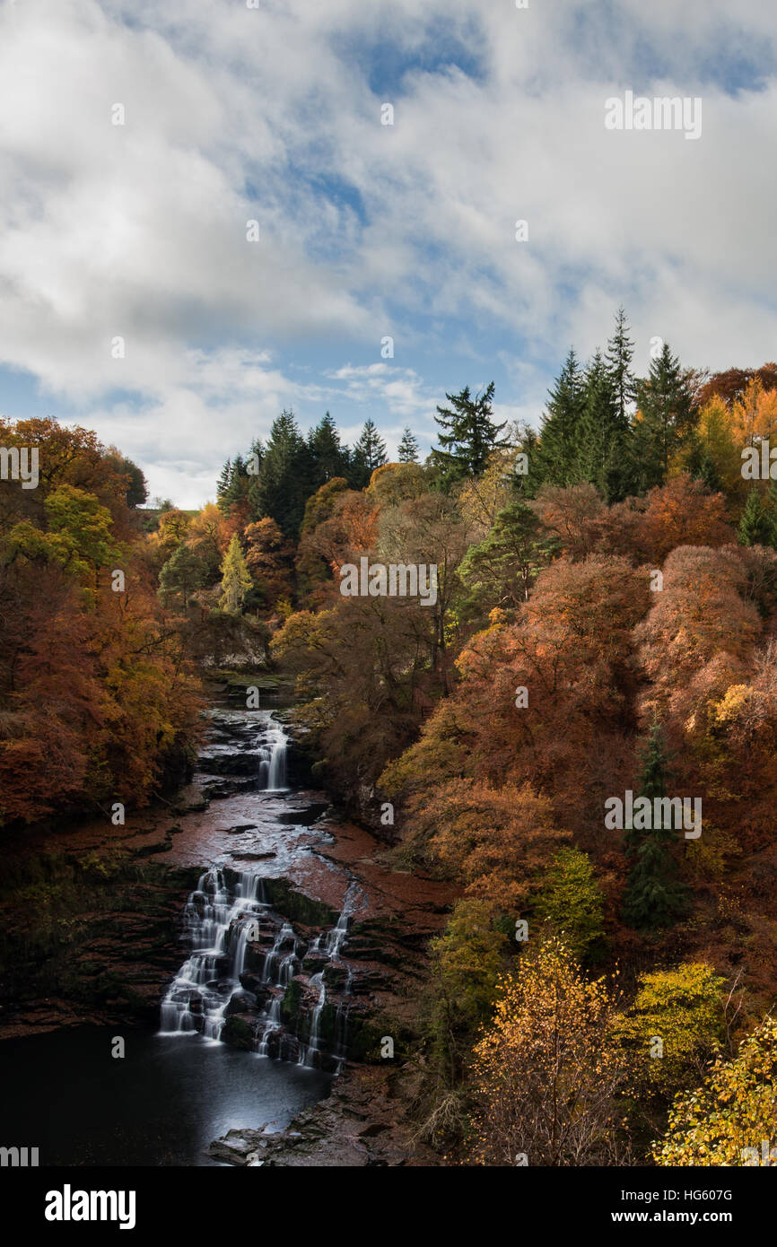 I colori autunnali presso le cascate di Clyde, Lanark, Scozia Foto Stock