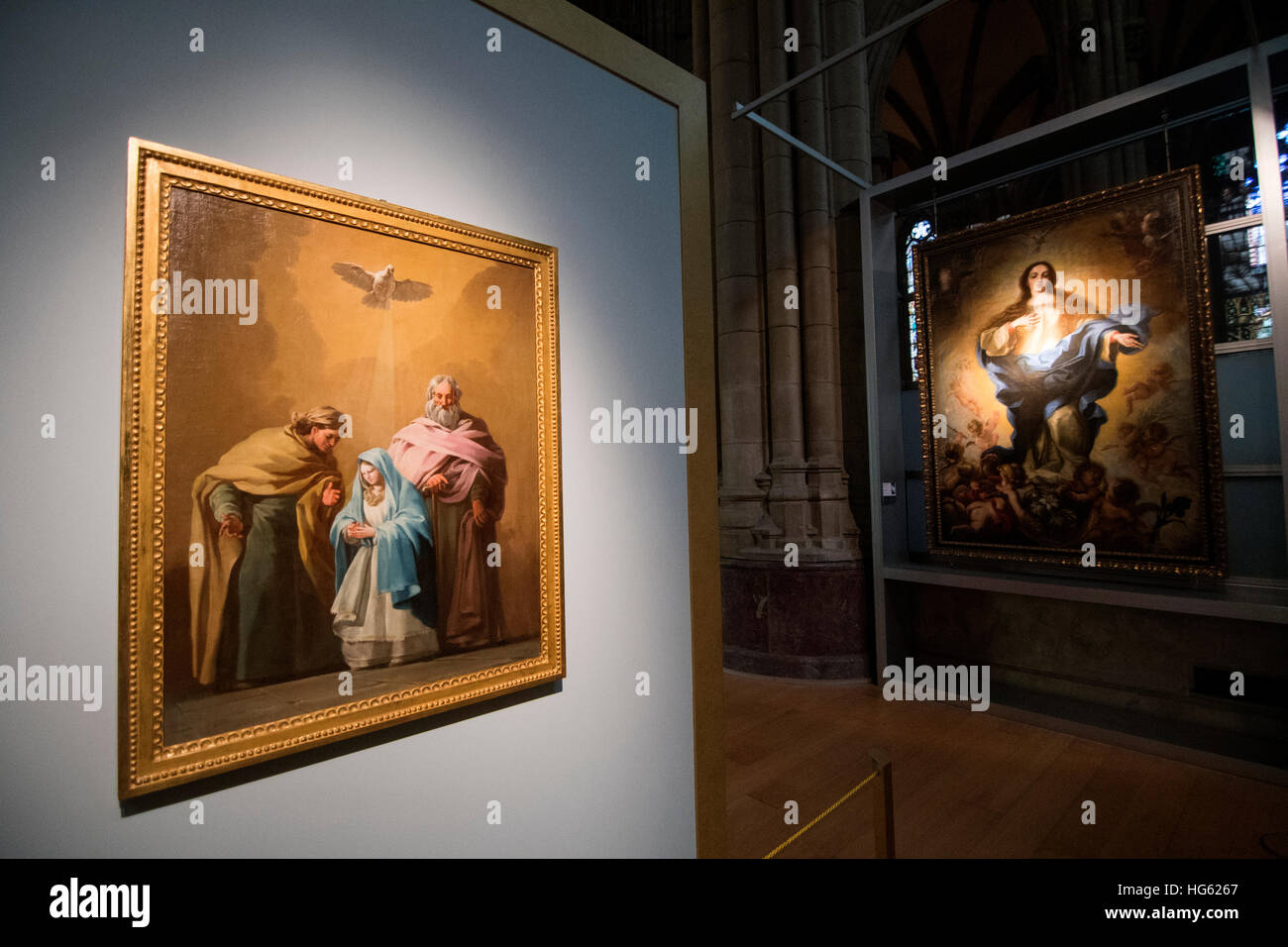 "La Virgen Niña con Joaquin y Santa Ana" da Francisco de Goya (1774) presso il Museo di Arte Religiosa (Cattedrale di Maria Immacolata) in Vitoria, Spagna. Foto Stock