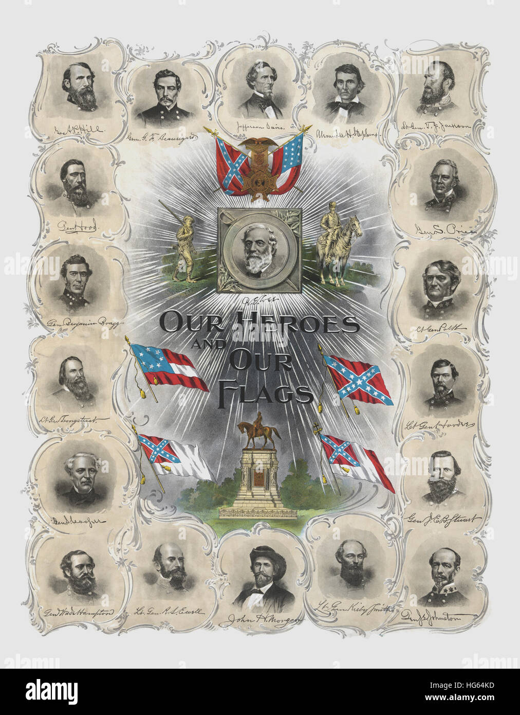 Stampa vintage di eminenti generali confederati e statisti. Foto Stock
