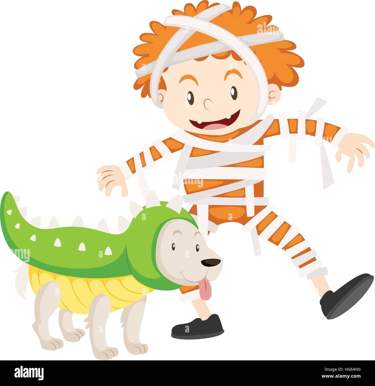 Un ragazzo e un cane in costumi di halloween illustrazione Illustrazione Vettoriale