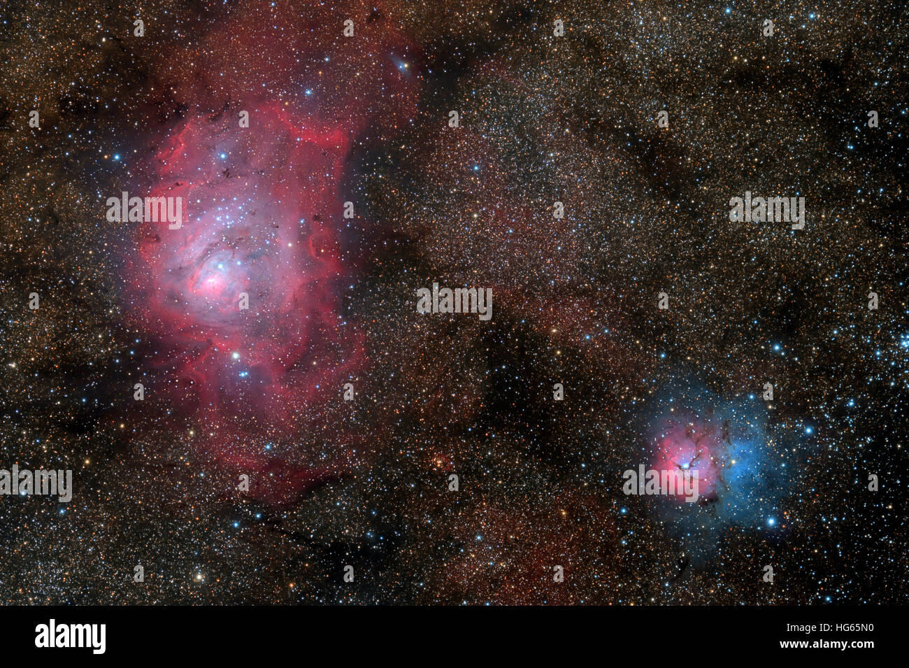 La Nebulosa Laguna e Trifid Nebula. Foto Stock