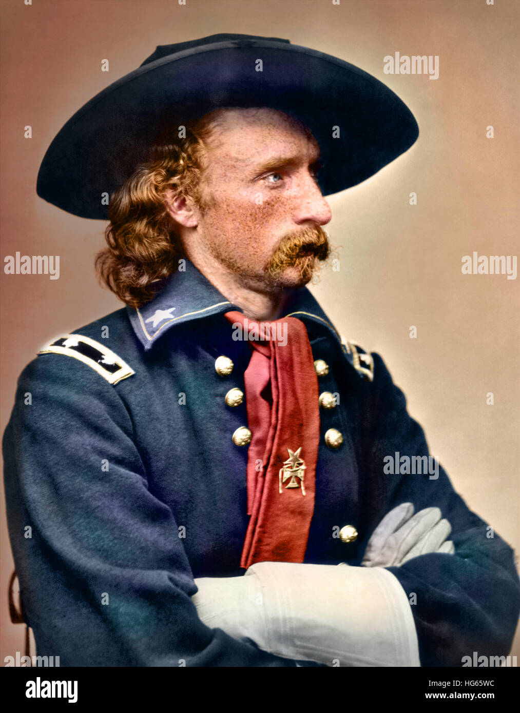 La guerra civile ritratto del generale George Armstrong Custer Foto Stock