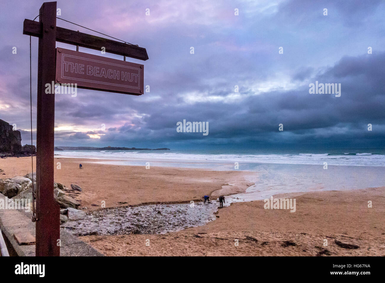 La spiaggia a Watergate Bay in Cornovaglia Foto Stock