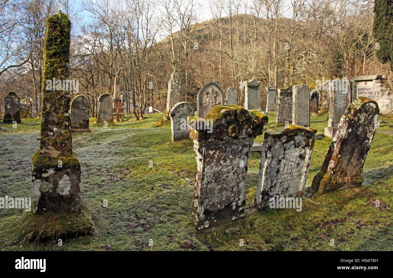 Balquhidder haunting cimitero,Sterling,Scozia, Regno Unito - Rob Roy MacGregors rosso luogo di riposo Foto Stock