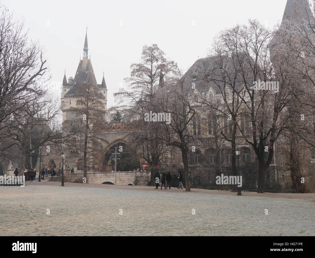 Il castello nel parco Varosliget vicino piazza eroe in Budapest, Ungheria, nella stagione invernale. Foto Stock