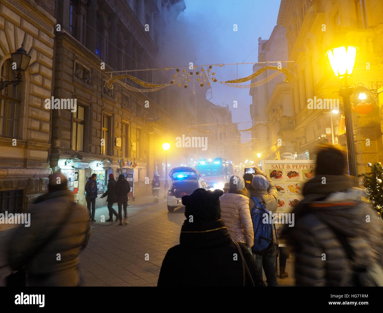 Di emergenza in caso di incendio nella Vaci Utca, Budapest City Center, Ungheria Foto Stock