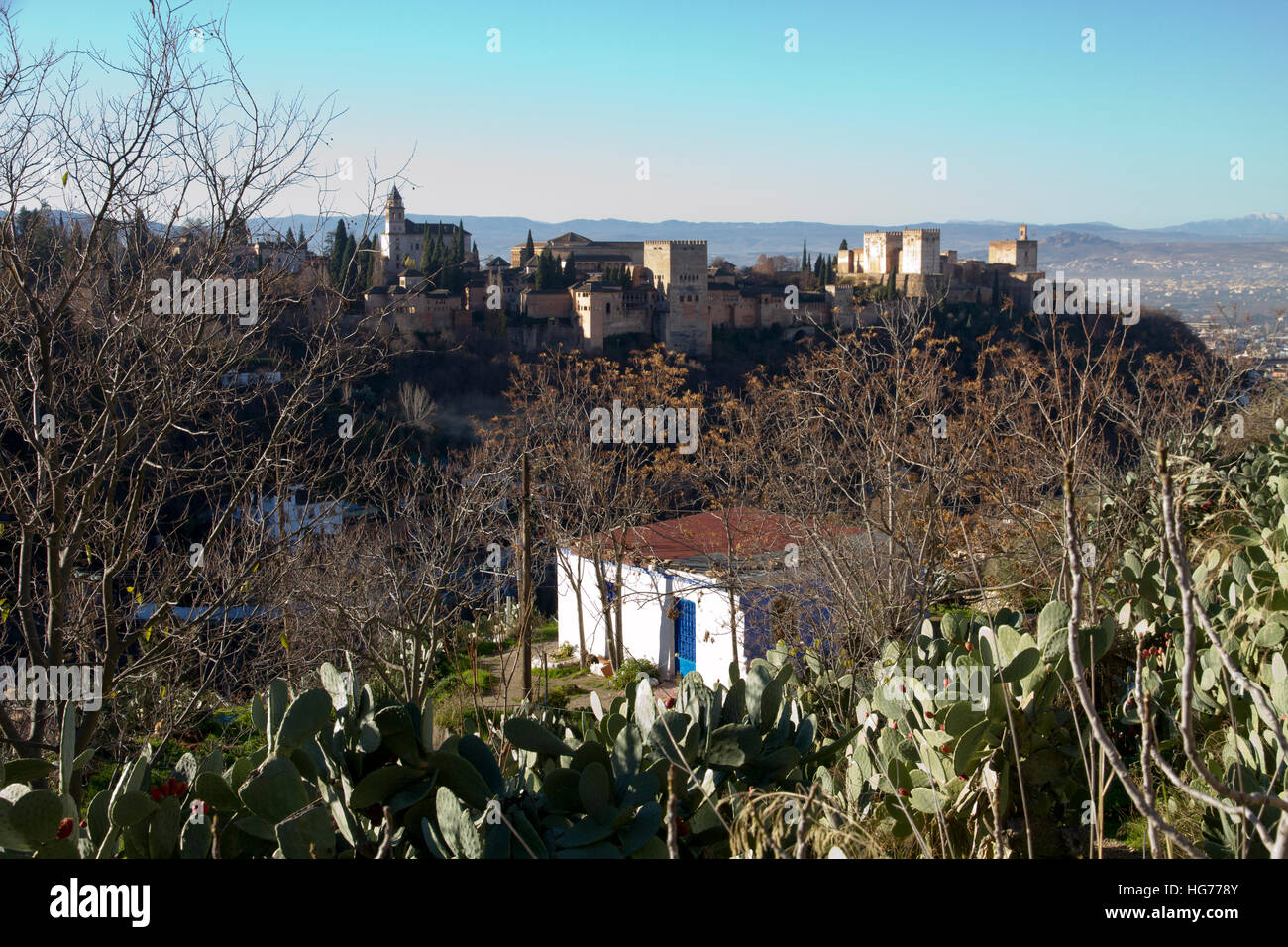 Panoramica di Granada La Alhambra una città moresca palace designato Patrimonio mondiale dell UNESCO nel 1984 Andalusia Foto Stock