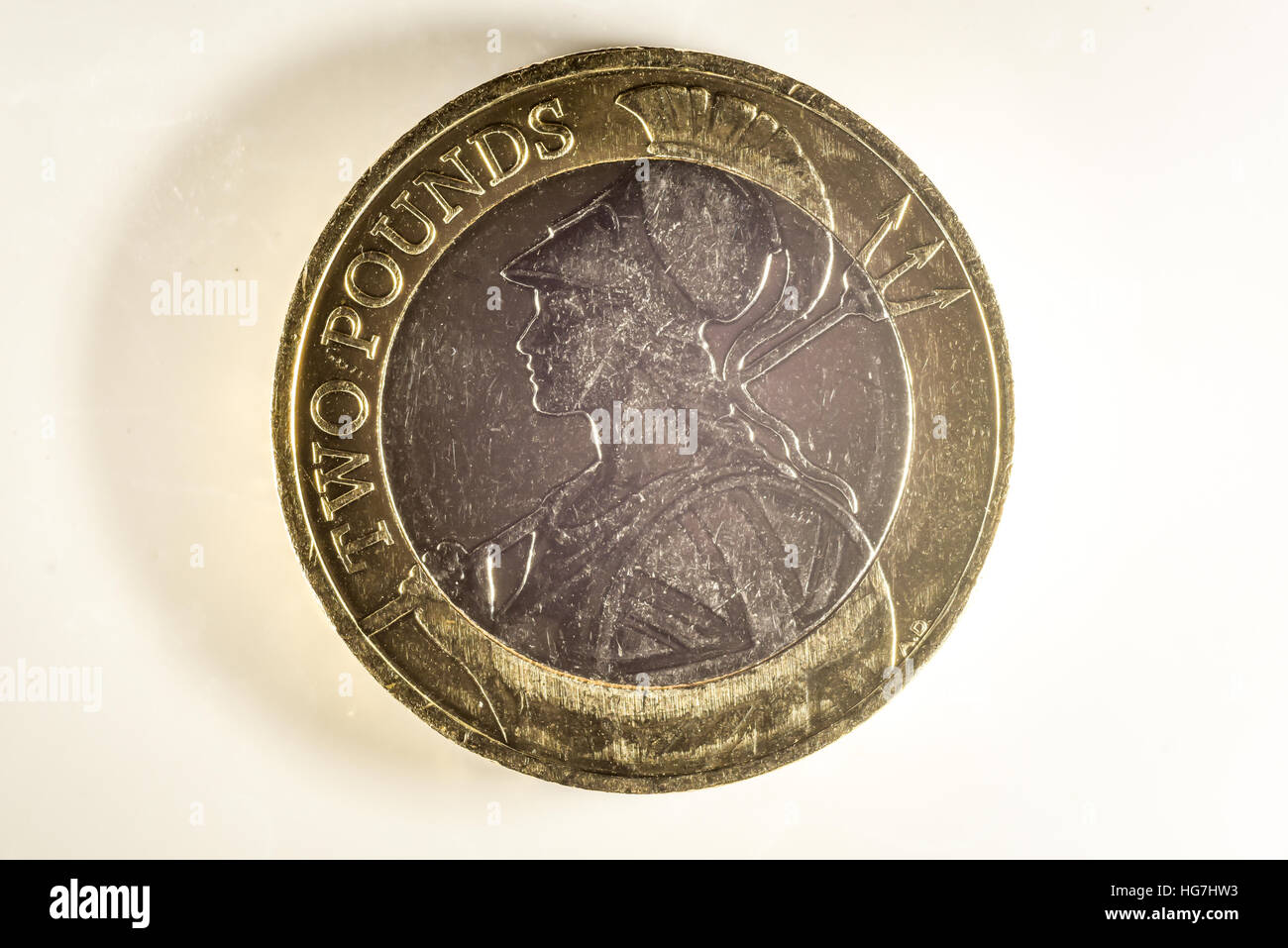 Il 2015 / 2016 Britannia due pound coin, progettato da Antonio Dufort Foto Stock