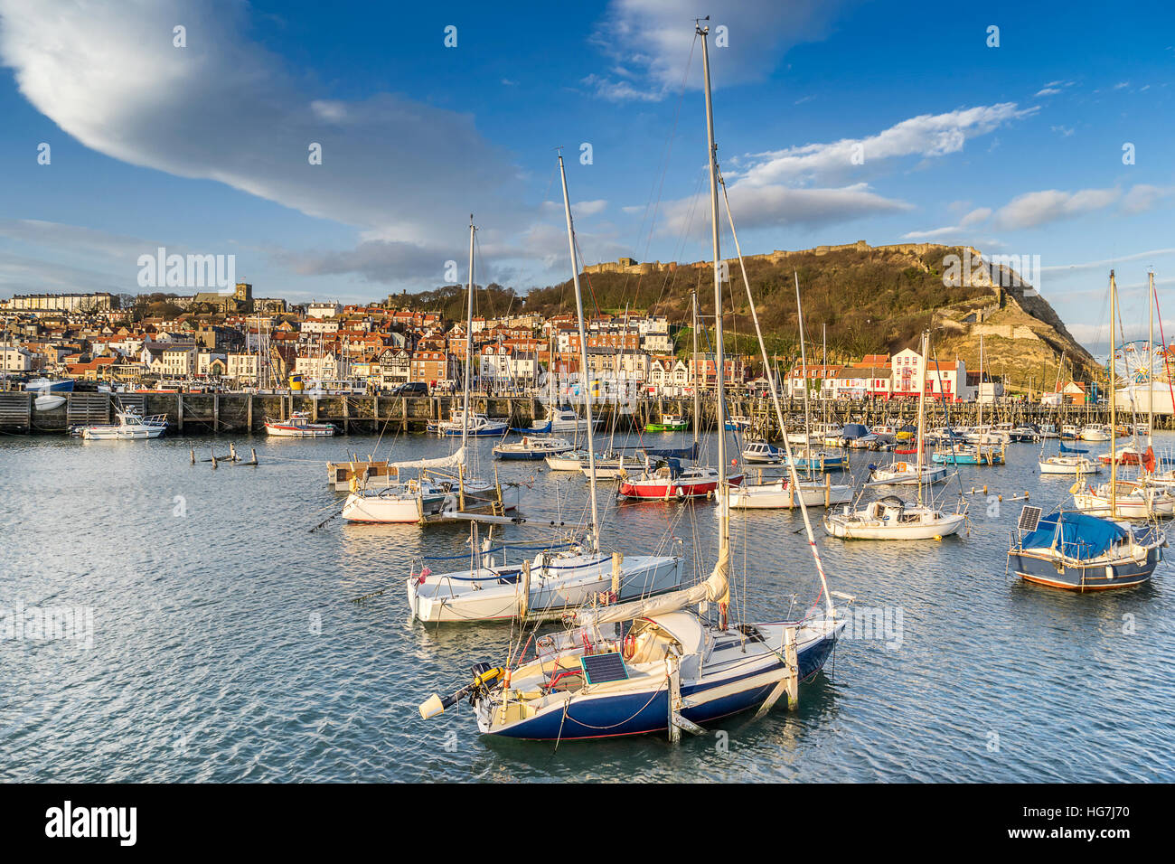 Scarborough Harbour nello Yorkshire Foto Stock