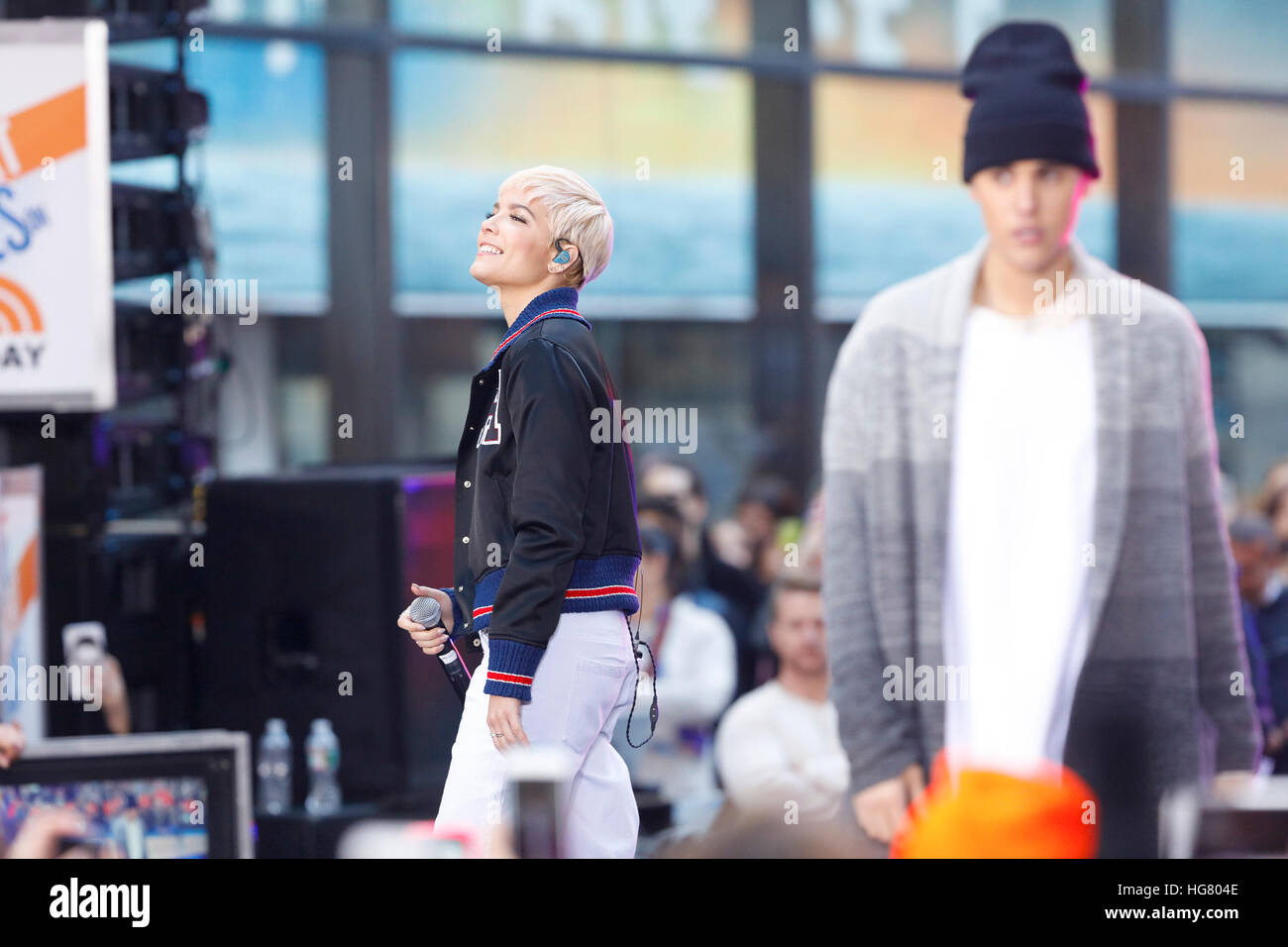 Justin Bieber e Halsey eseguire sulla Today Show Foto Stock