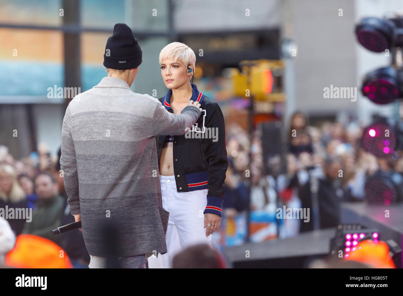 Justin Bieber e Halsey eseguire sulla Today Show Foto Stock