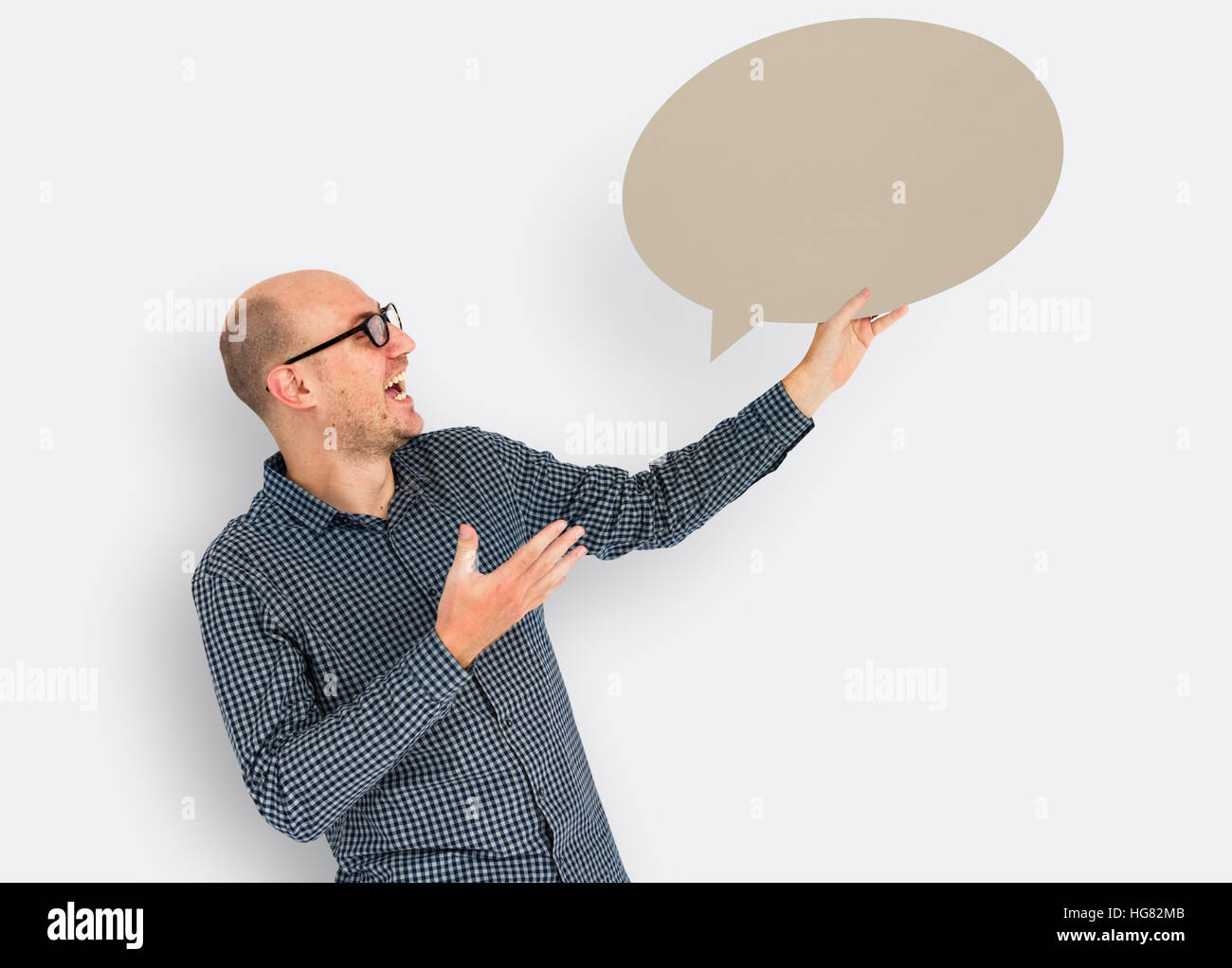 Caucasian discorso bolla concetto di comunicazione Foto Stock