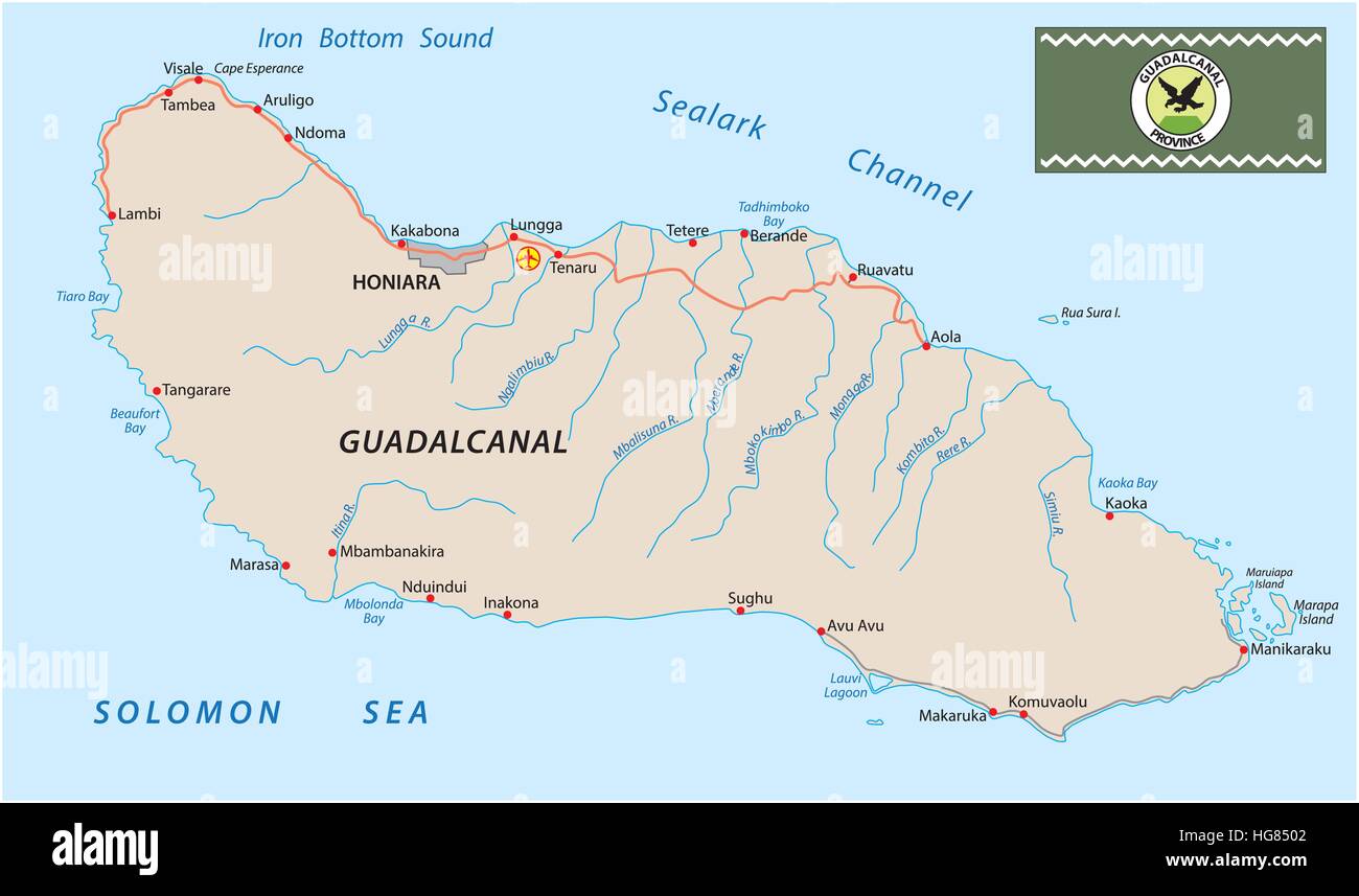 Isola di Guadalcanal mappa con bandiera Illustrazione Vettoriale