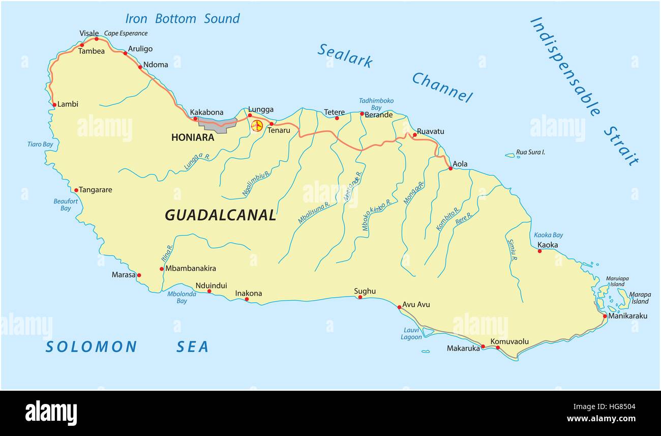 Guadalcanal mappa dell'isola Illustrazione Vettoriale