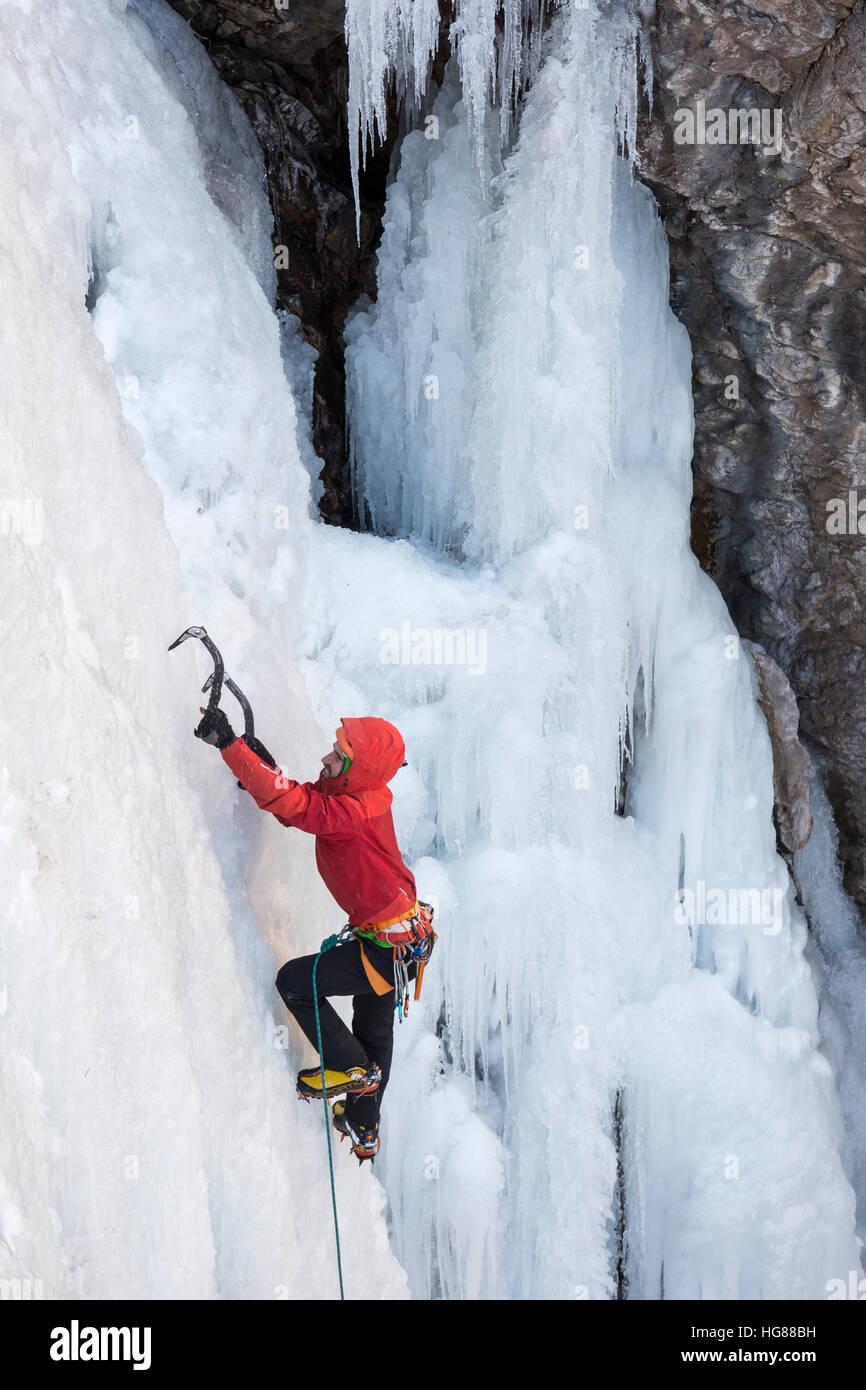 Ouray, Colorado - arrampicata su ghiaccio in Ouray Ice Park. Foto Stock