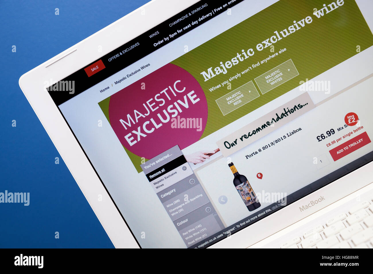 Majestic Wine website visualizzata su un computer portatile schermo Foto Stock