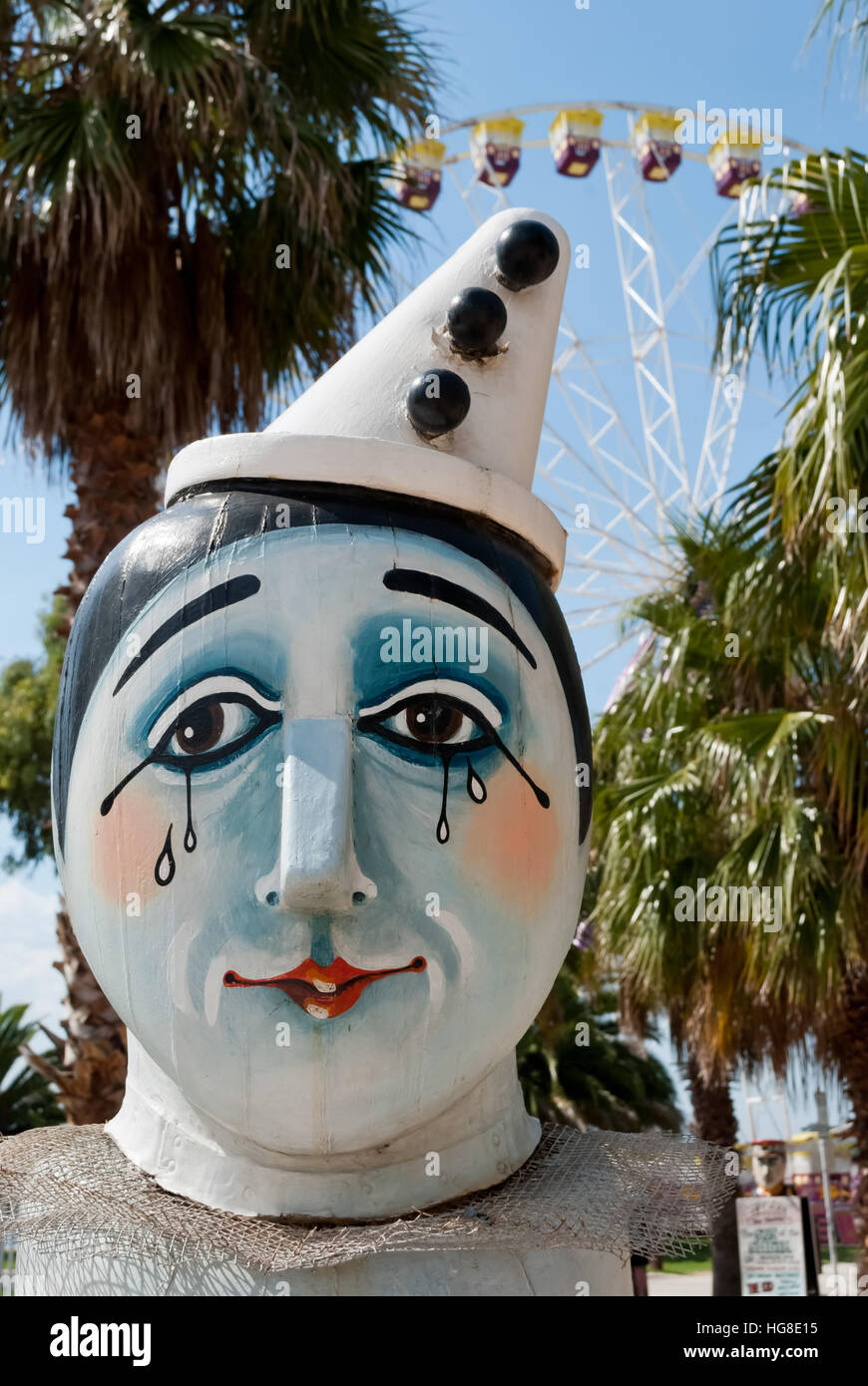 Testa di clown in un lunapark Foto Stock