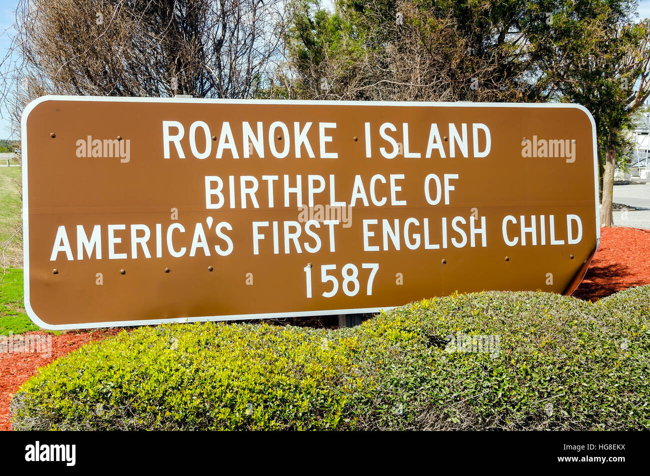 Isola Roanoke il luogo di nascita di America del primo bambino inglese, Carolina del Nord Foto Stock