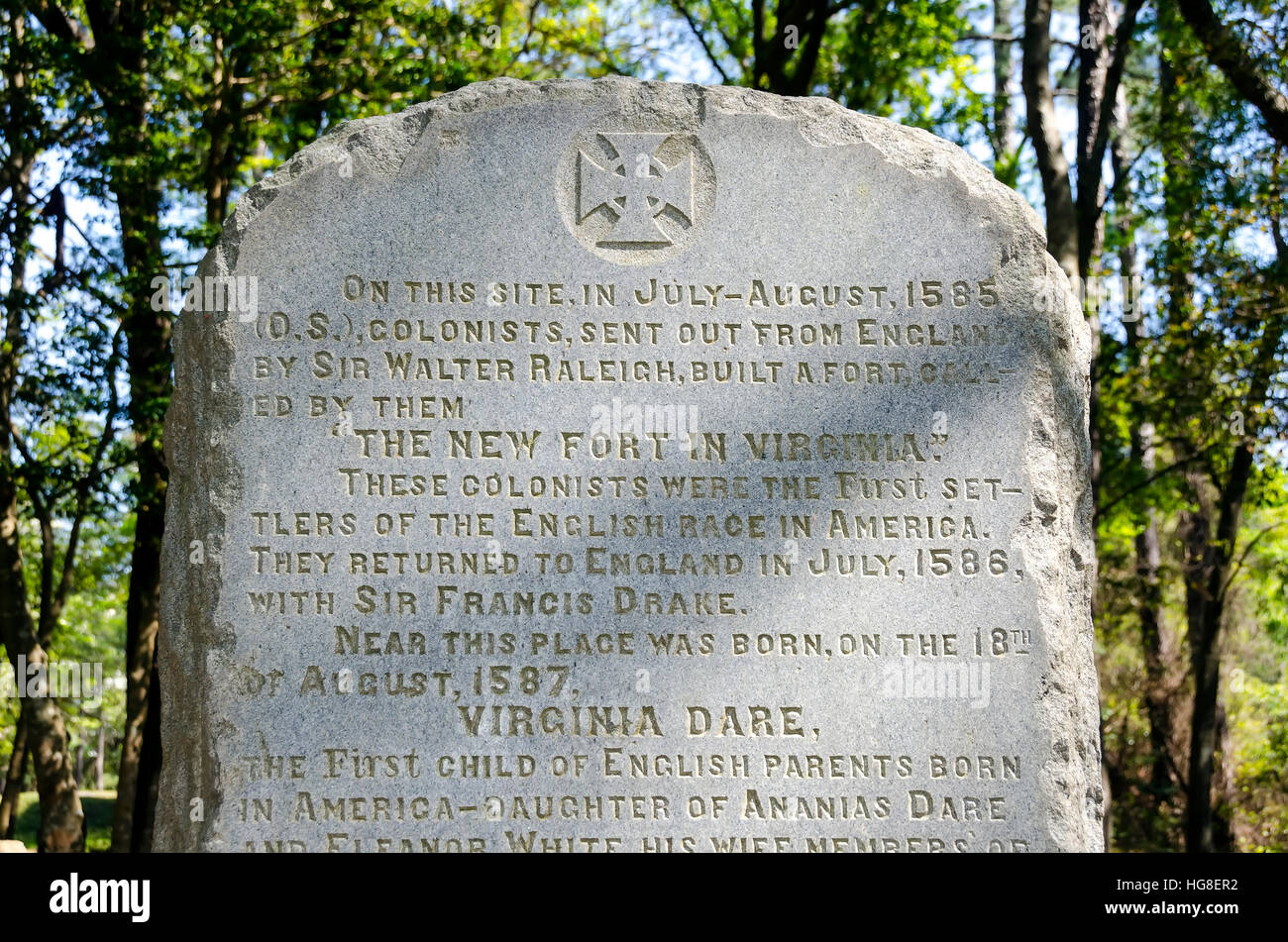 Fort Raleigh National Historic Site marcatore, Isola Roanoke, Carolina del Nord Foto Stock