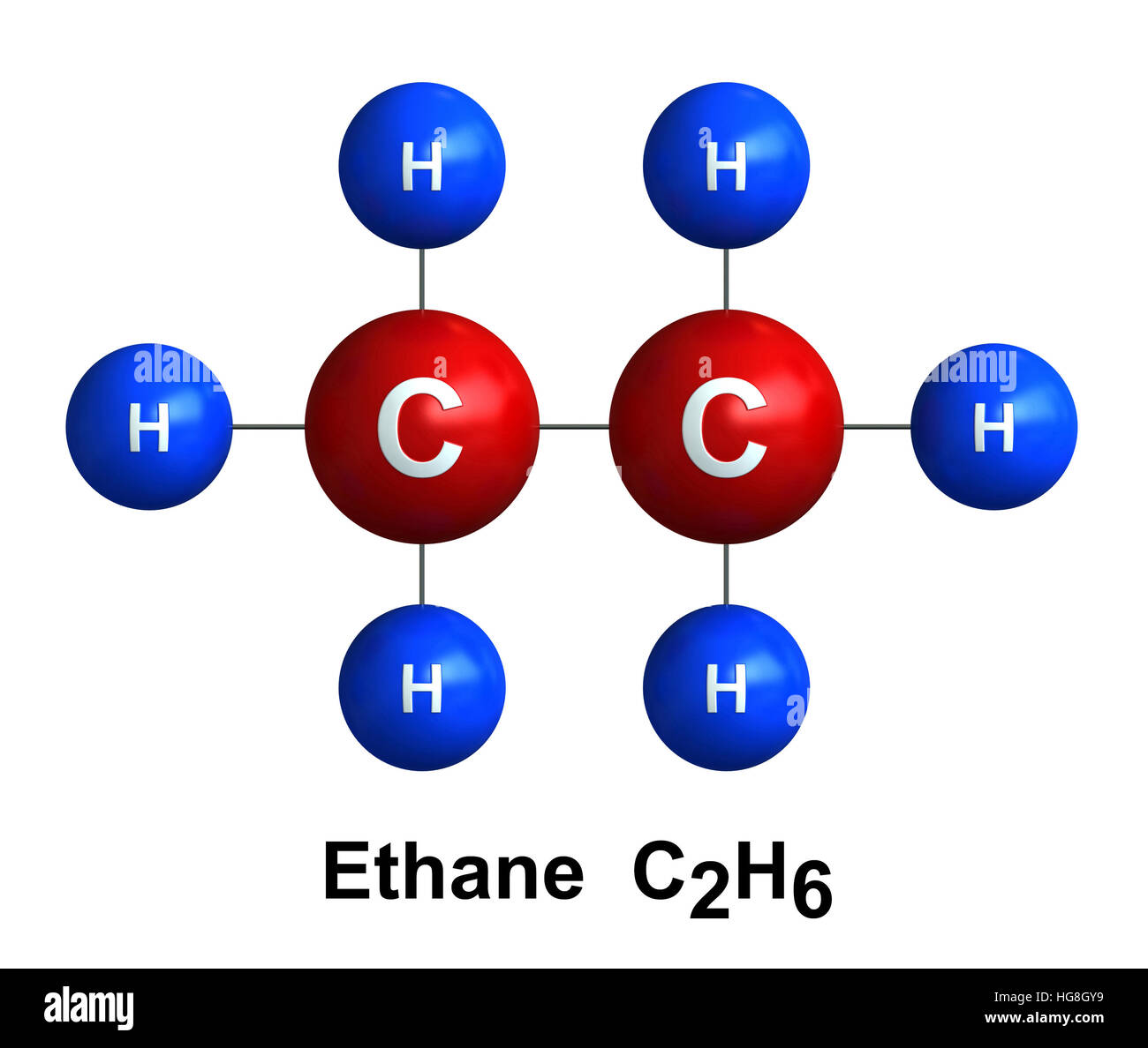 3D render di struttura molecolare di etano isolate su sfondo bianco Foto Stock
