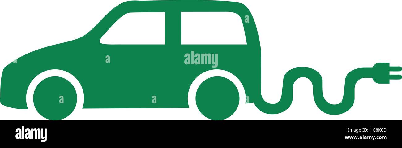 Green electrc car icona con spina Illustrazione Vettoriale