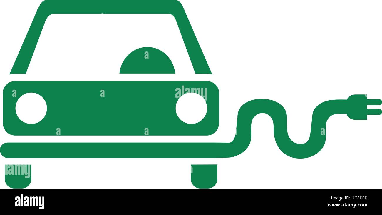Green e-car icona con spina Illustrazione Vettoriale