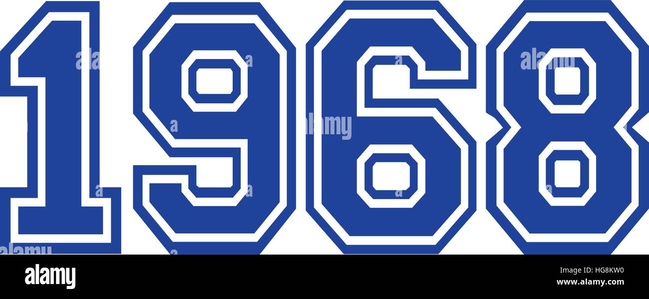 1968 Anno college font Illustrazione Vettoriale