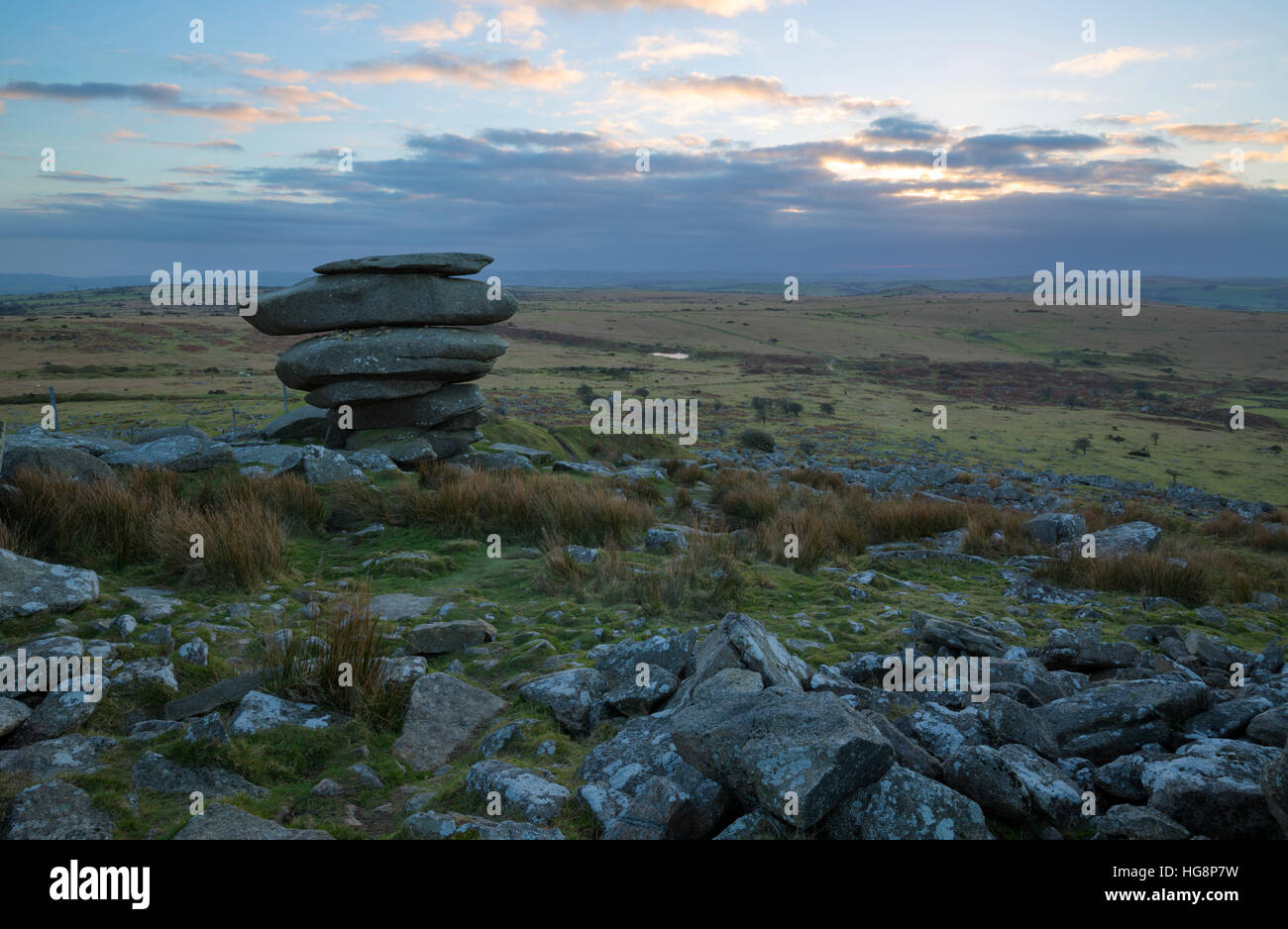 Tramonto sulla famosa Cheesewring su Bodmin Moor Foto Stock