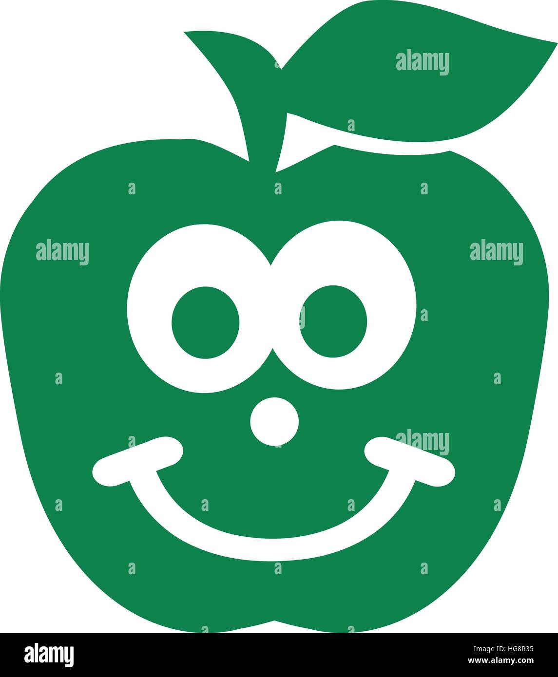 Verde mela con viso carino Illustrazione Vettoriale