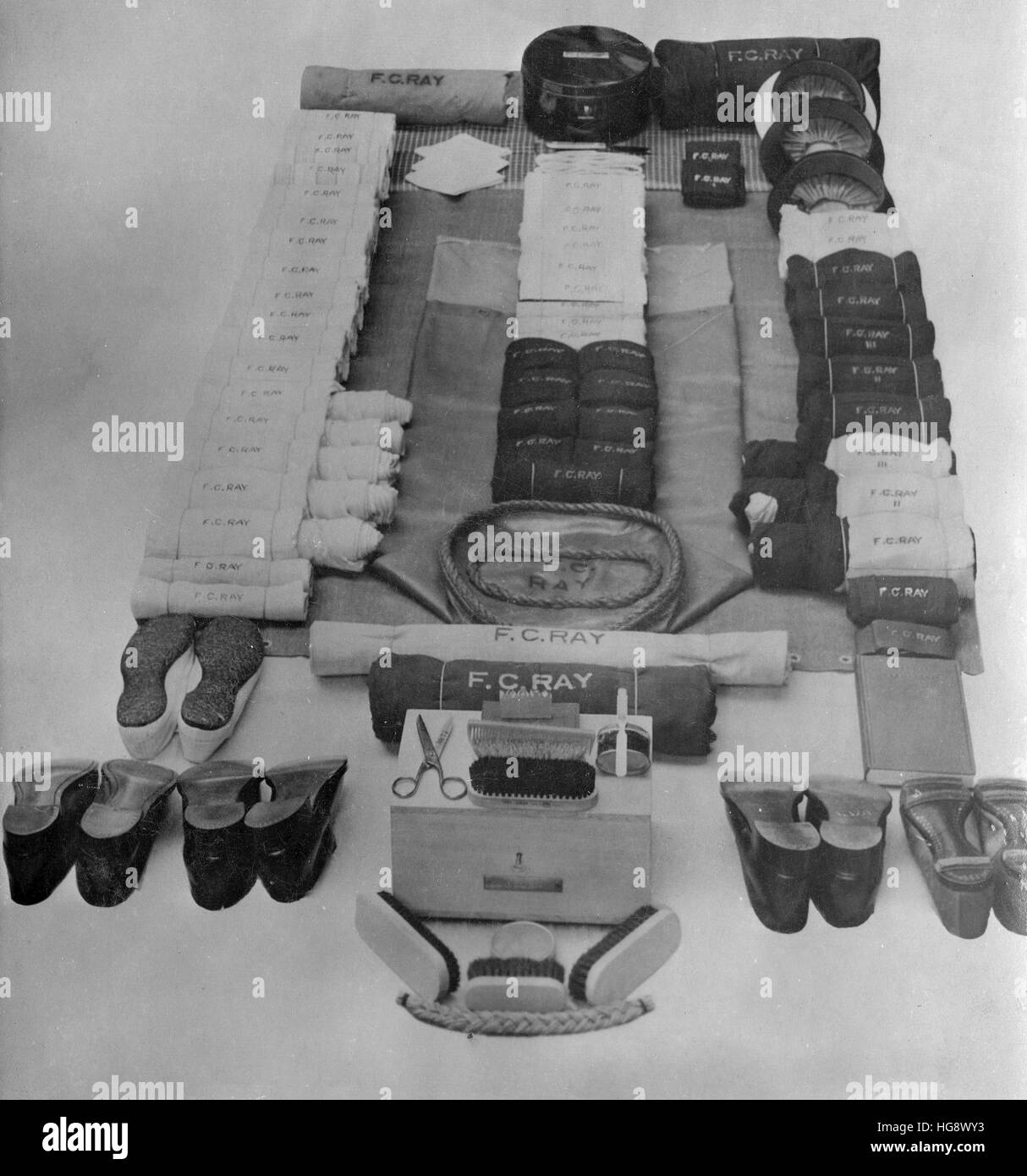 Royal Navy. Kit layout muster C.1930s Foto Stock