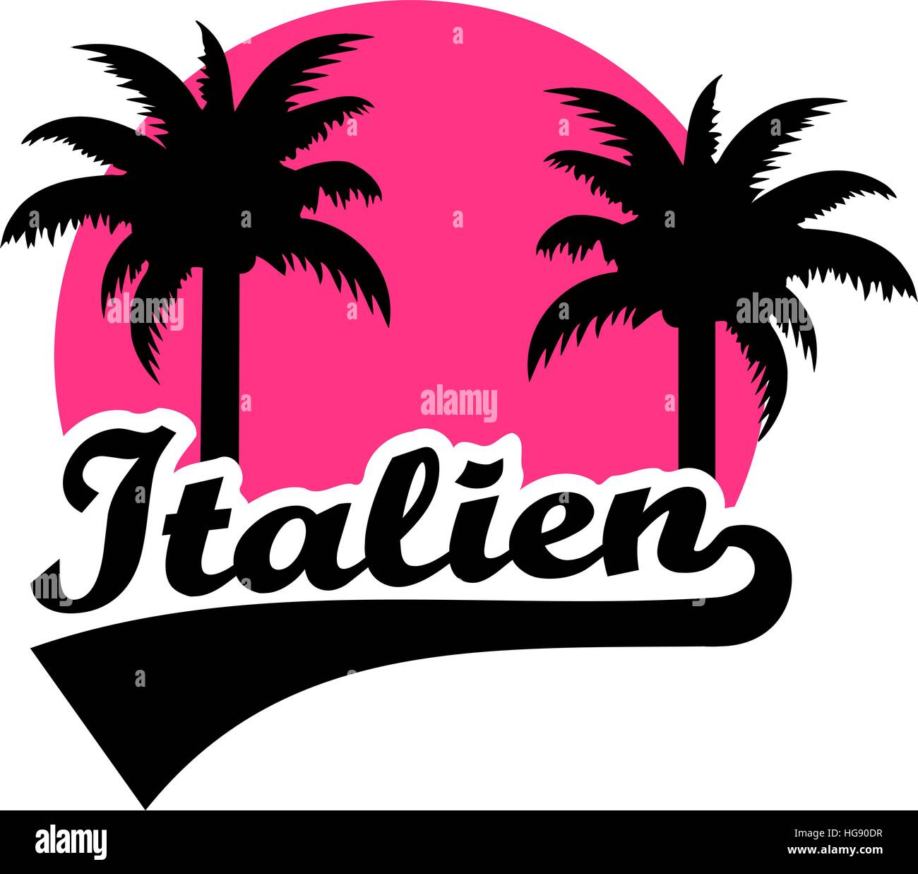 Italia con palm e rosa sun. Il tedesco. Illustrazione Vettoriale