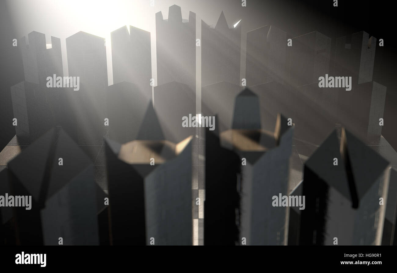 Un 3D rendering di un moderno minimalista set di scacchi all'inizio di un gioco su un sfondo isolato Foto Stock