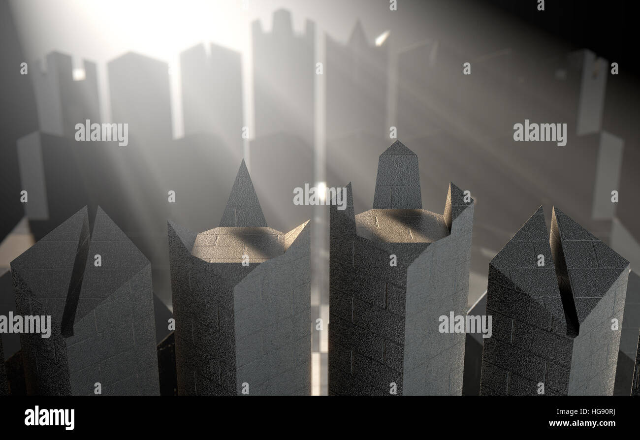 Un 3D rendering di un moderno minimalista set di scacchi all'inizio di un gioco su un sfondo isolato Foto Stock