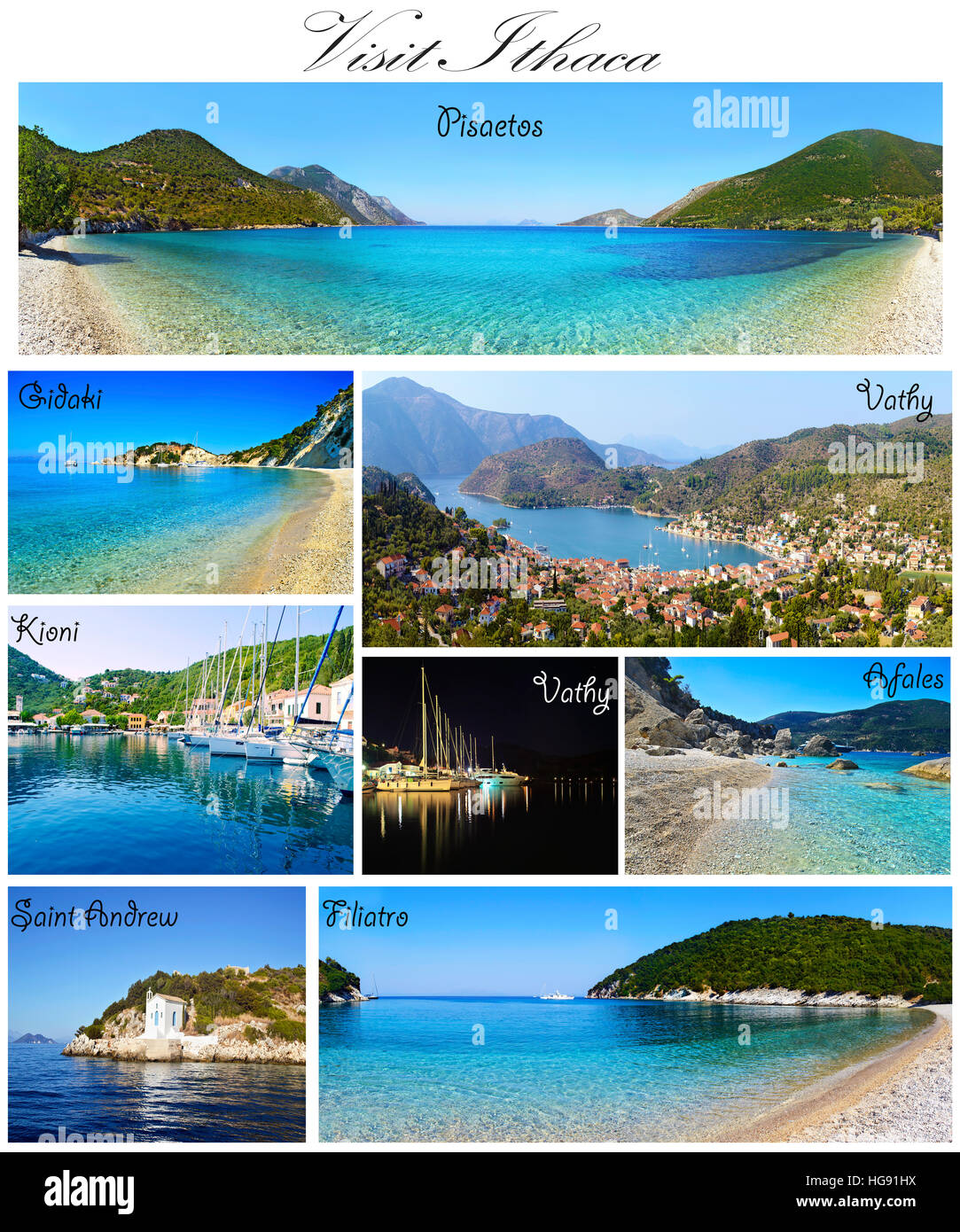 Visitare il sito web di Itaca collage ISOLE IONIE Grecia Foto Stock