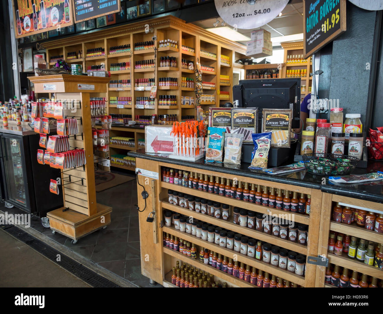 Salse per la vendita nel mercato francese, New Orleans Foto Stock