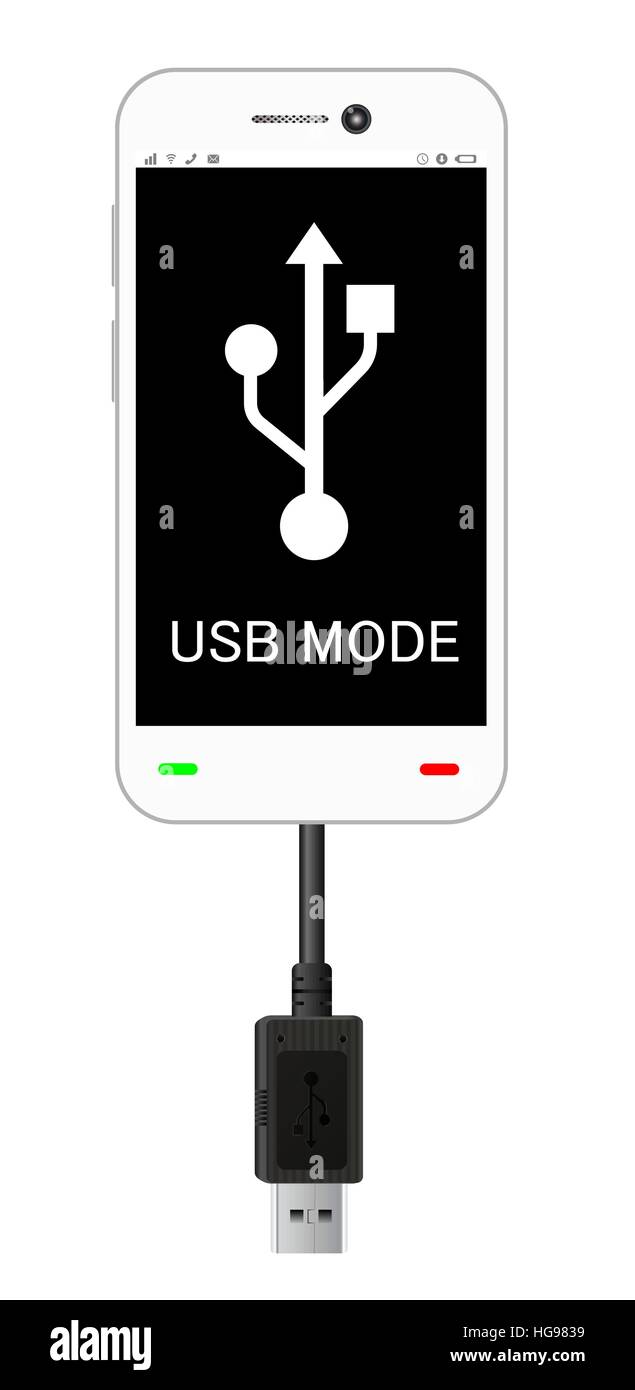 Smartphone in una modalità di connessione USB con cavo usb Illustrazione Vettoriale