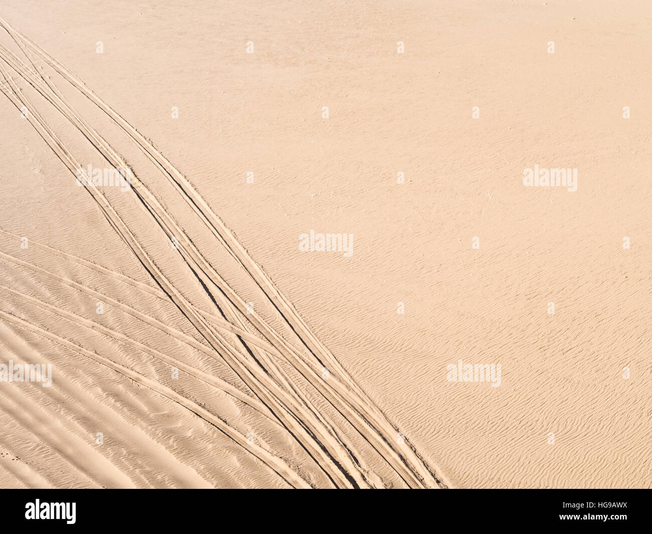 Tracce di pneumatici sulle dune di sabbia del deserto del Namib, Namibia. Foto Stock