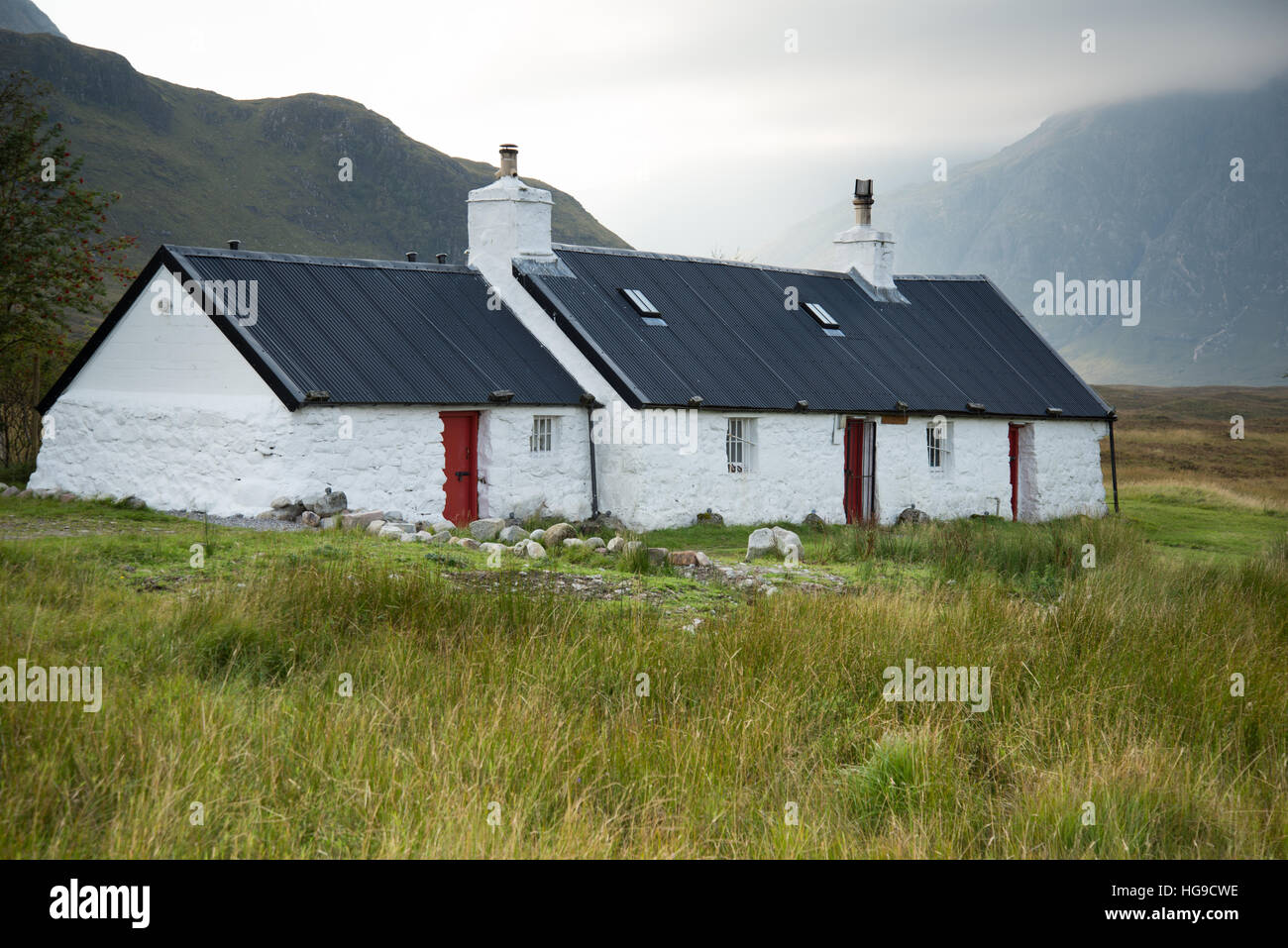 Casa in montagna della Scozia, Rannoch Moor, Glencoe, REGNO UNITO Foto Stock