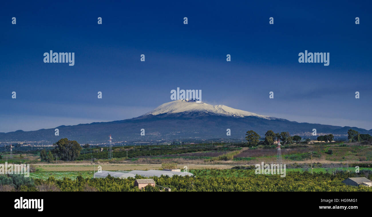 Le pendici meridionali del Monte Etna, Catania, Sicilia, Italia. Foto Stock